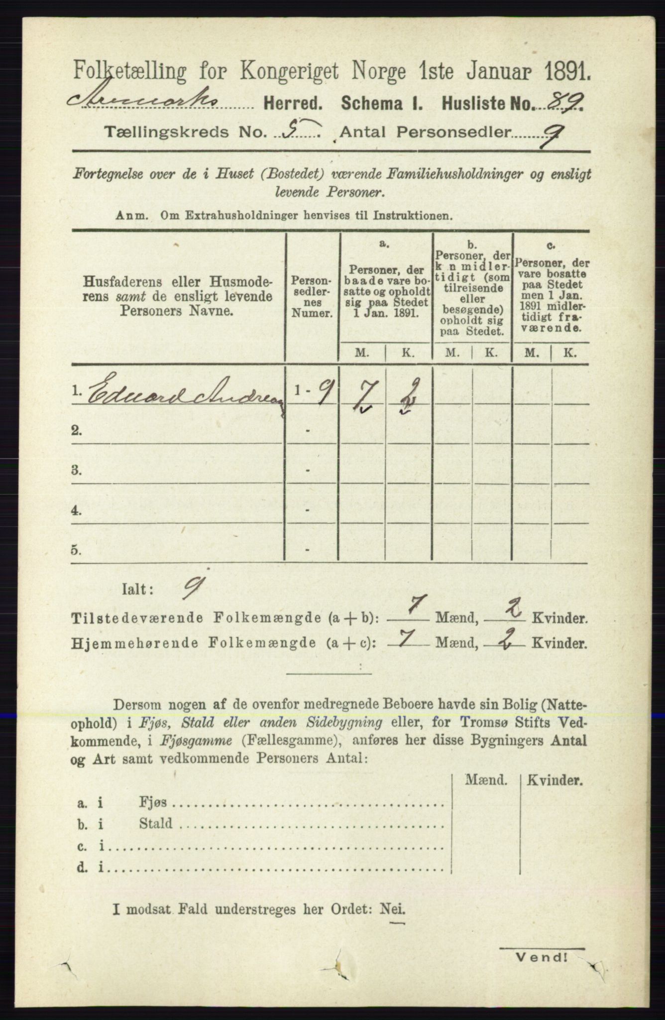 RA, 1891 census for 0118 Aremark, 1891, p. 2472