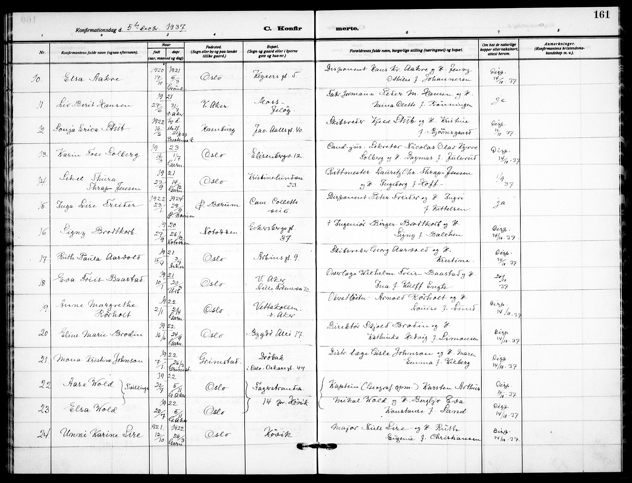 Garnisonsmenigheten Kirkebøker, AV/SAO-A-10846/F/Fa/L0017: Parish register (official) no. 17, 1926-1937, p. 161