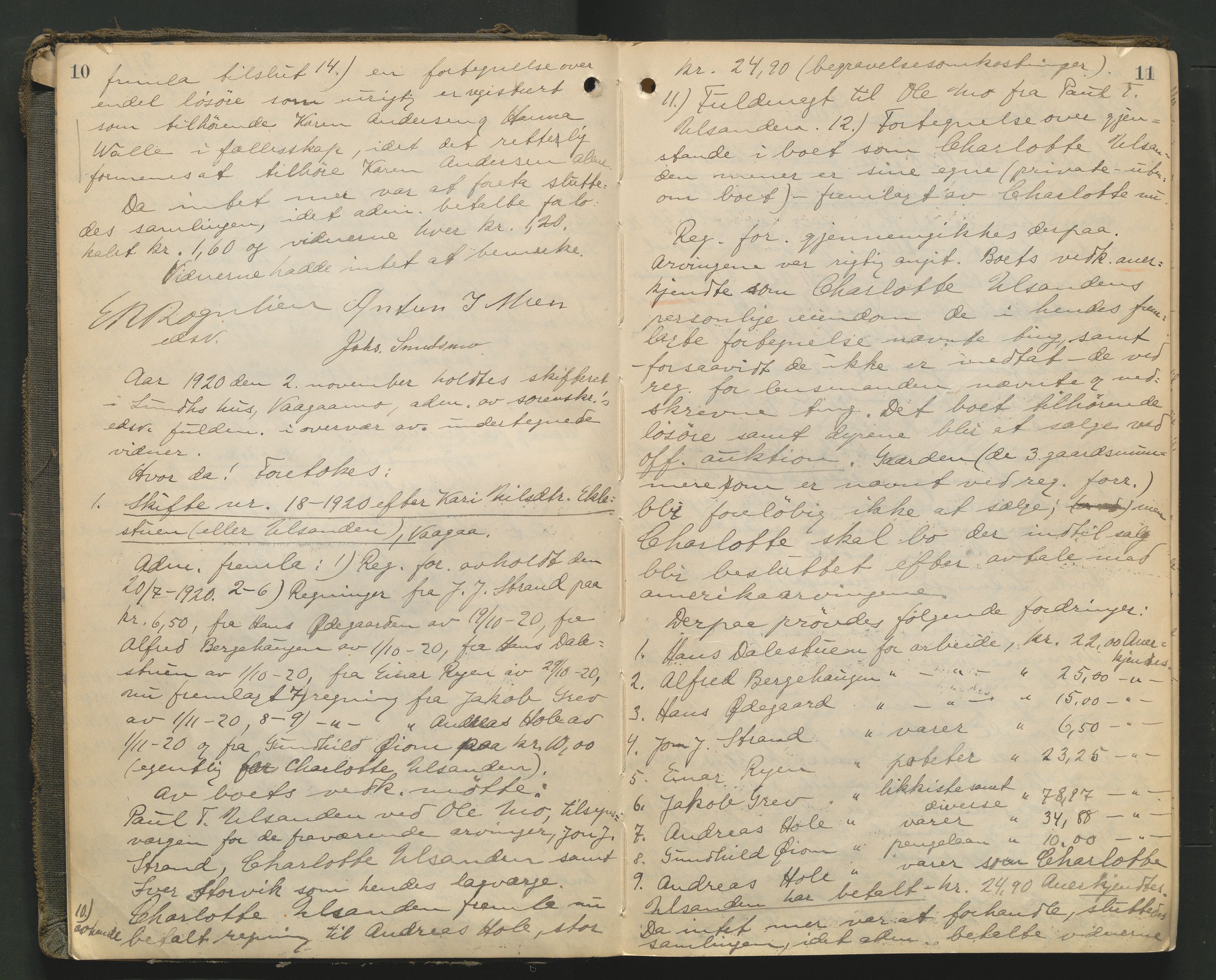 Nord-Gudbrandsdal tingrett, AV/SAH-TING-002/J/Jc/L0007: Skifteforhandlingsprotokoll, 1920-1926, p. 10-11