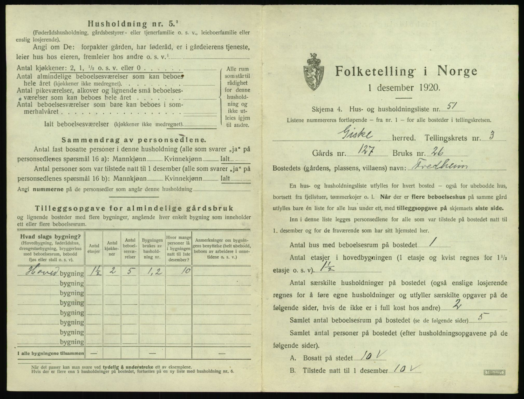 SAT, 1920 census for Giske, 1920, p. 268