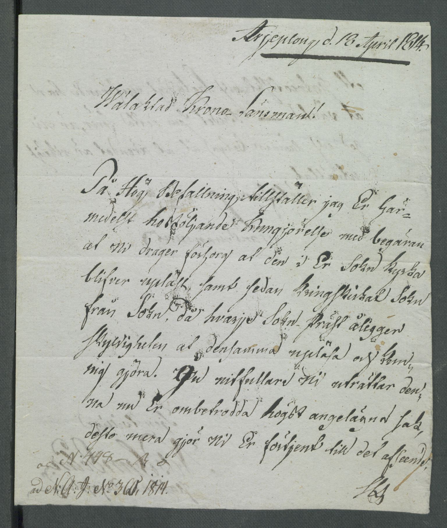Forskjellige samlinger, Historisk-kronologisk samling, AV/RA-EA-4029/G/Ga/L0009A: Historisk-kronologisk samling. Dokumenter fra januar og ut september 1814. , 1814, p. 114