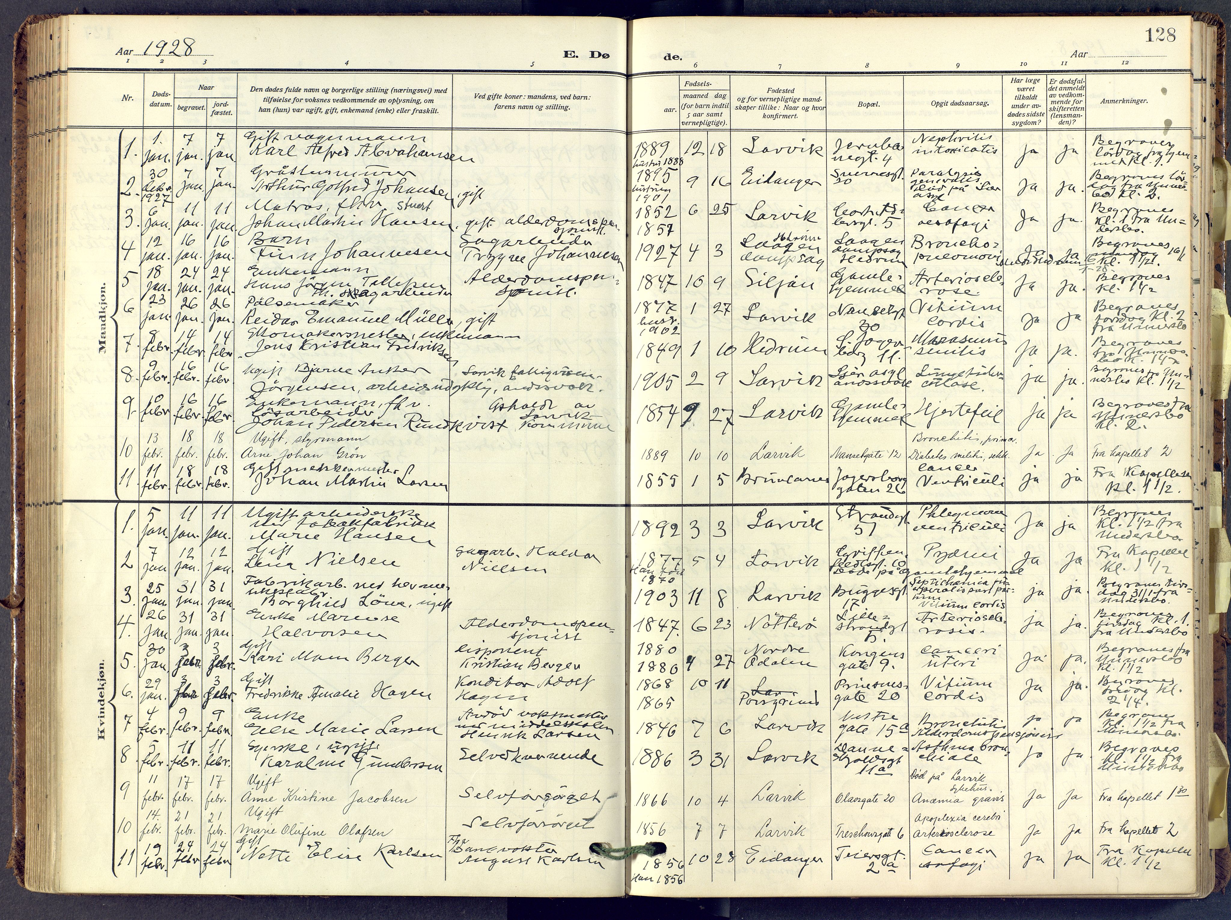 Larvik kirkebøker, AV/SAKO-A-352/F/Fa/L0013: Parish register (official) no. I 13, 1910-1960, p. 128