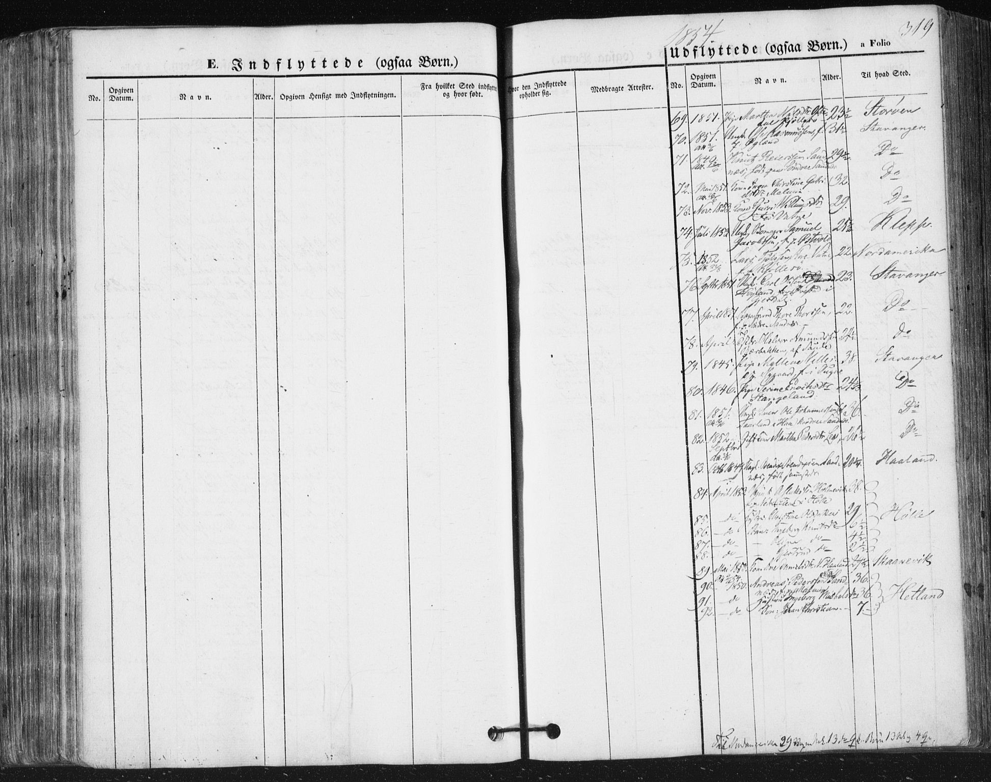 Høyland sokneprestkontor, SAST/A-101799/001/30BA/L0008: Parish register (official) no. A 8, 1841-1856, p. 319