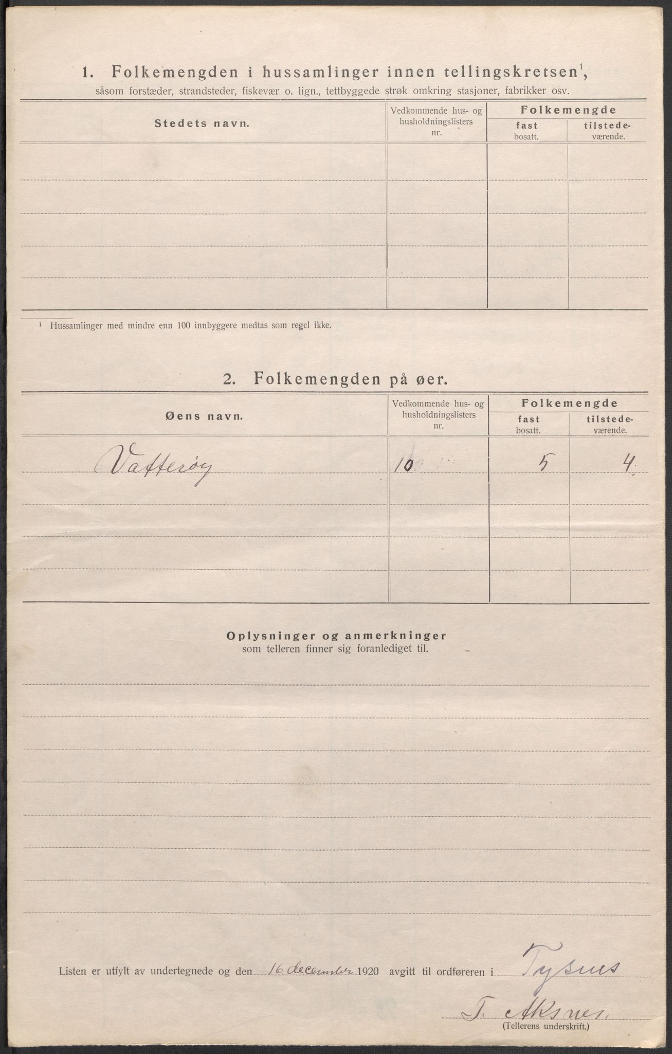 SAB, 1920 census for Tysnes, 1920, p. 46