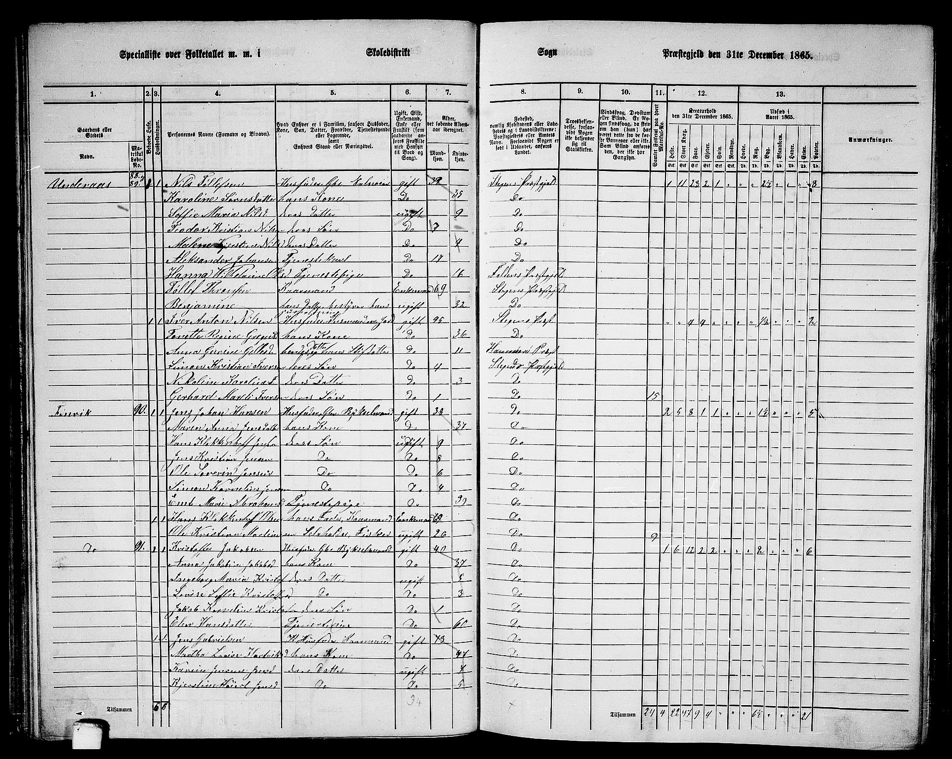 RA, 1865 census for Steigen, 1865, p. 45