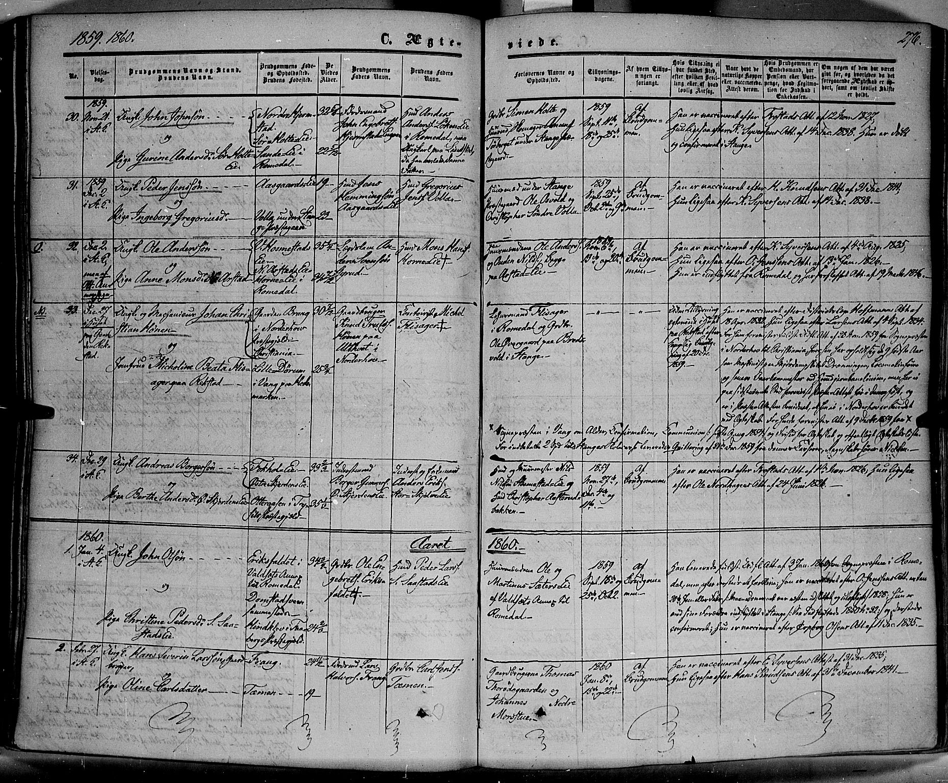 Stange prestekontor, SAH/PREST-002/K/L0012: Parish register (official) no. 12, 1852-1862, p. 276