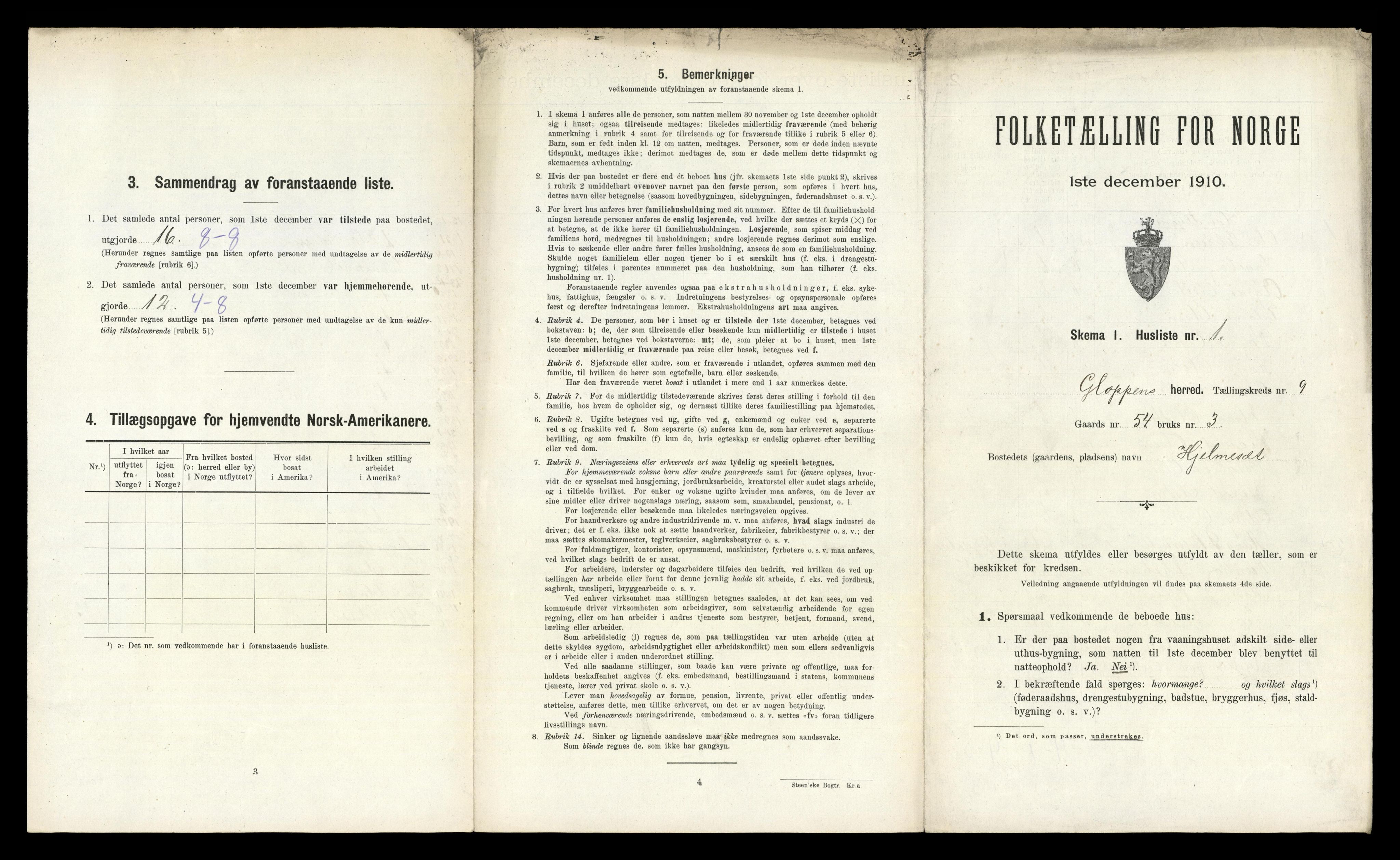 RA, 1910 census for Gloppen, 1910, p. 660