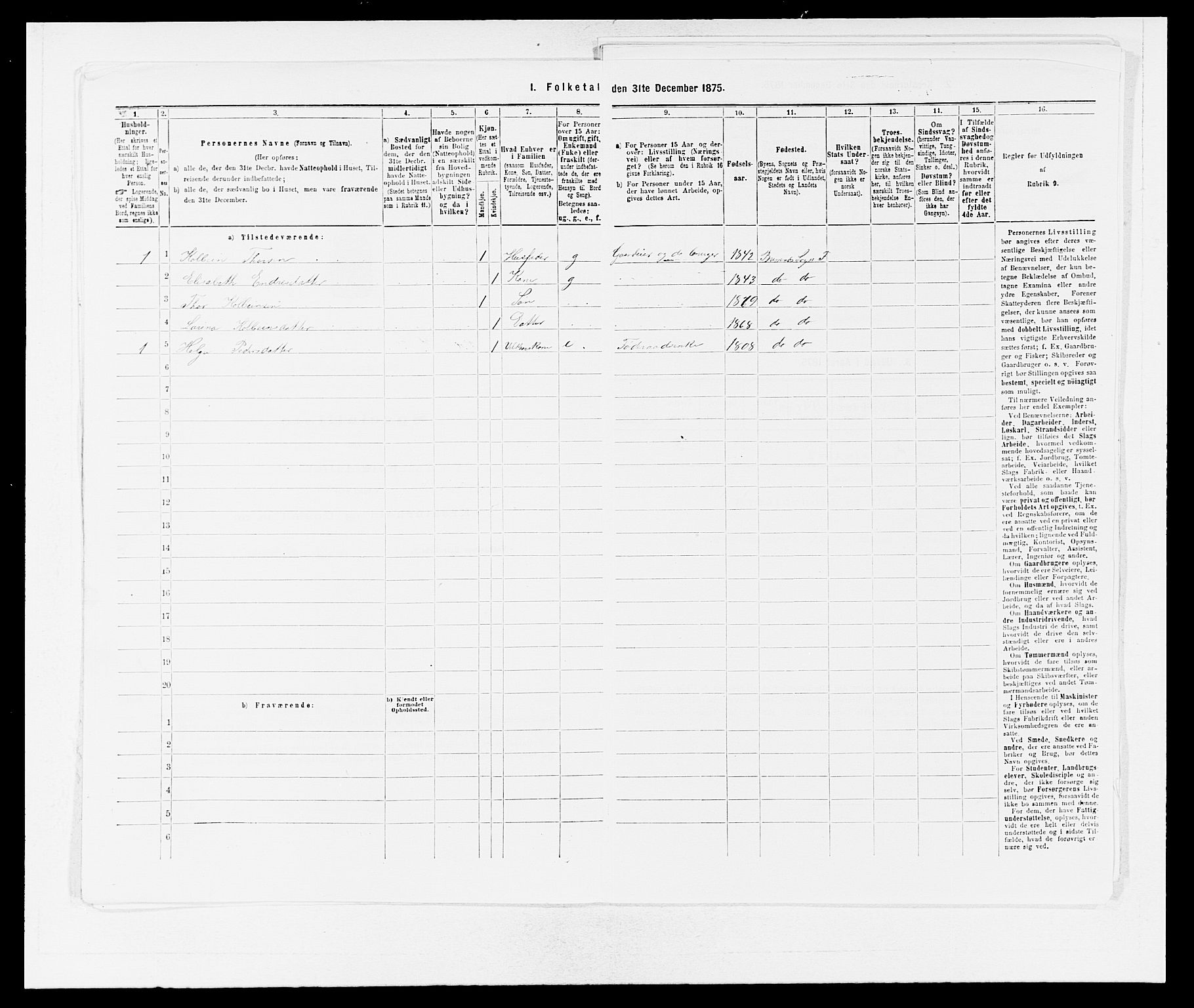 SAB, 1875 census for 1218P Finnås, 1875, p. 597