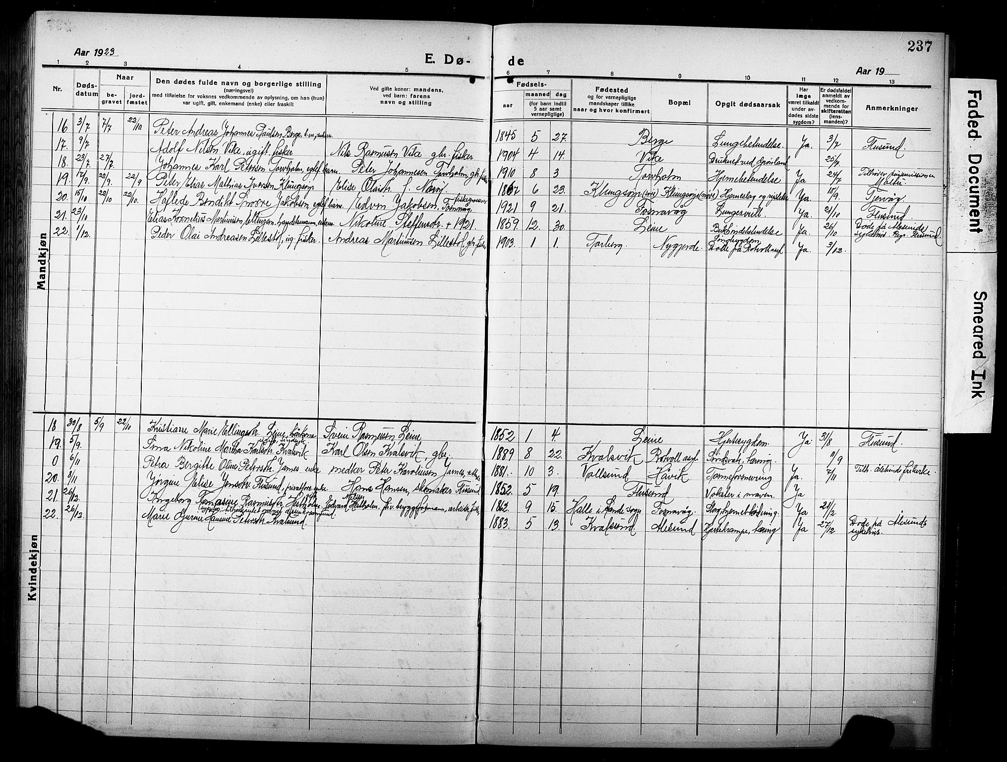 Ministerialprotokoller, klokkerbøker og fødselsregistre - Møre og Romsdal, AV/SAT-A-1454/507/L0084: Parish register (copy) no. 507C07, 1919-1932, p. 237