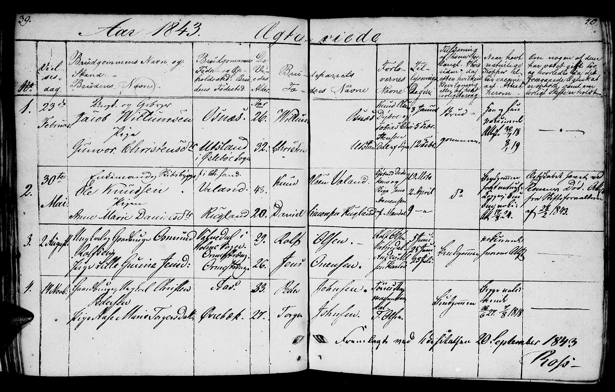 Mandal sokneprestkontor, SAK/1111-0030/F/Fb/Fbb/L0002: Parish register (copy) no. B 2, 1802-1846, p. 39-40