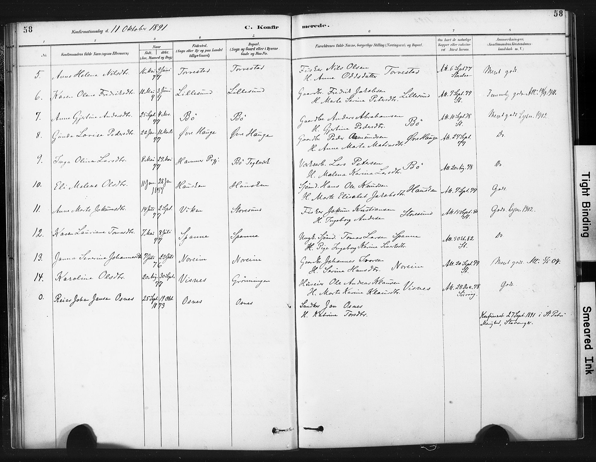 Torvastad sokneprestkontor, AV/SAST-A -101857/H/Ha/Haa/L0015: Parish register (official) no. A 14, 1888-1899, p. 58