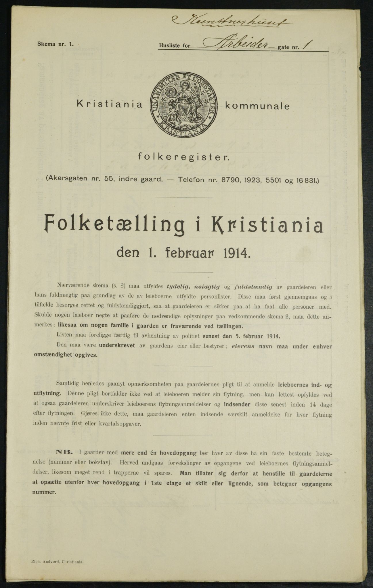 OBA, Municipal Census 1914 for Kristiania, 1914, p. 1474