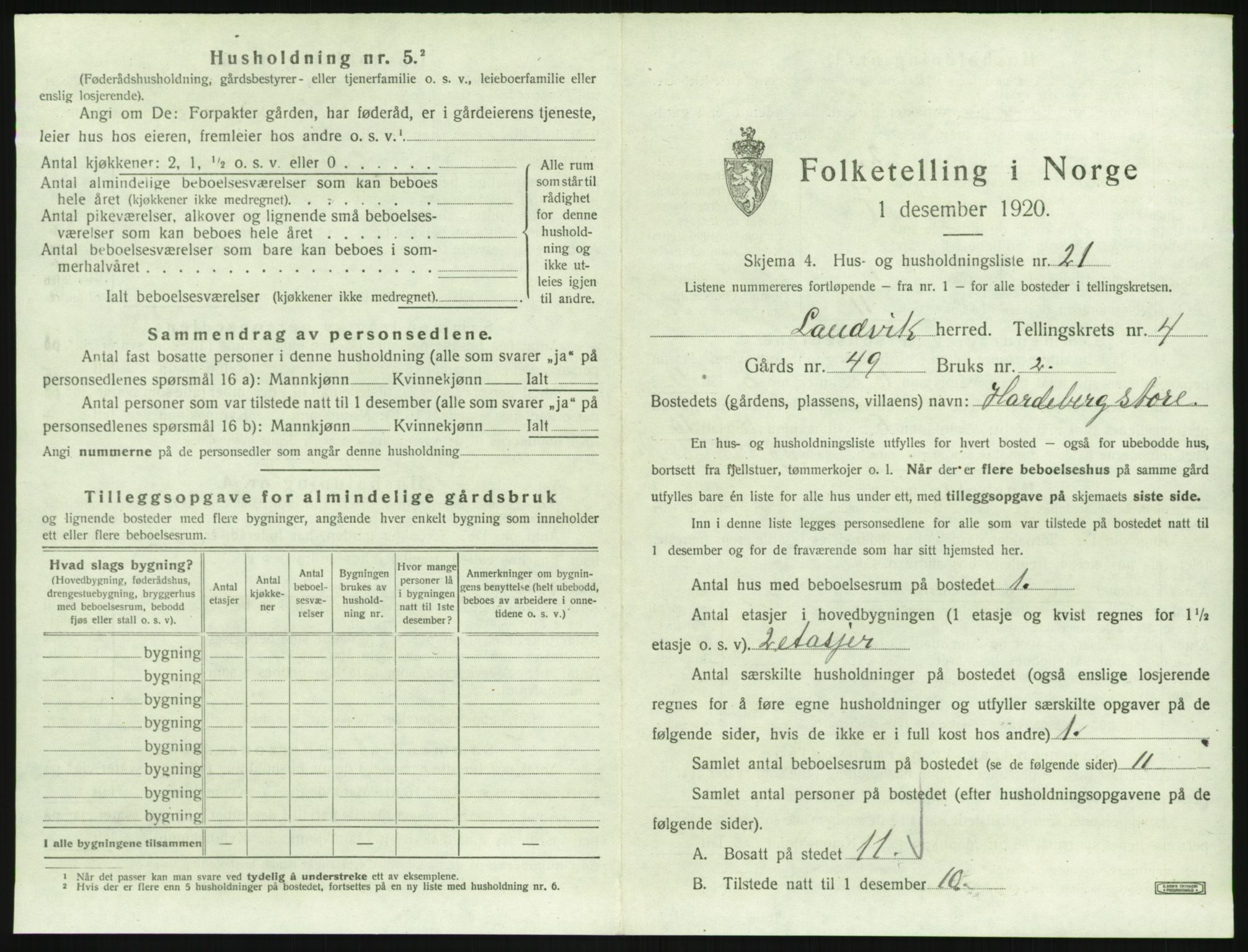 SAK, 1920 census for Landvik, 1920, p. 722