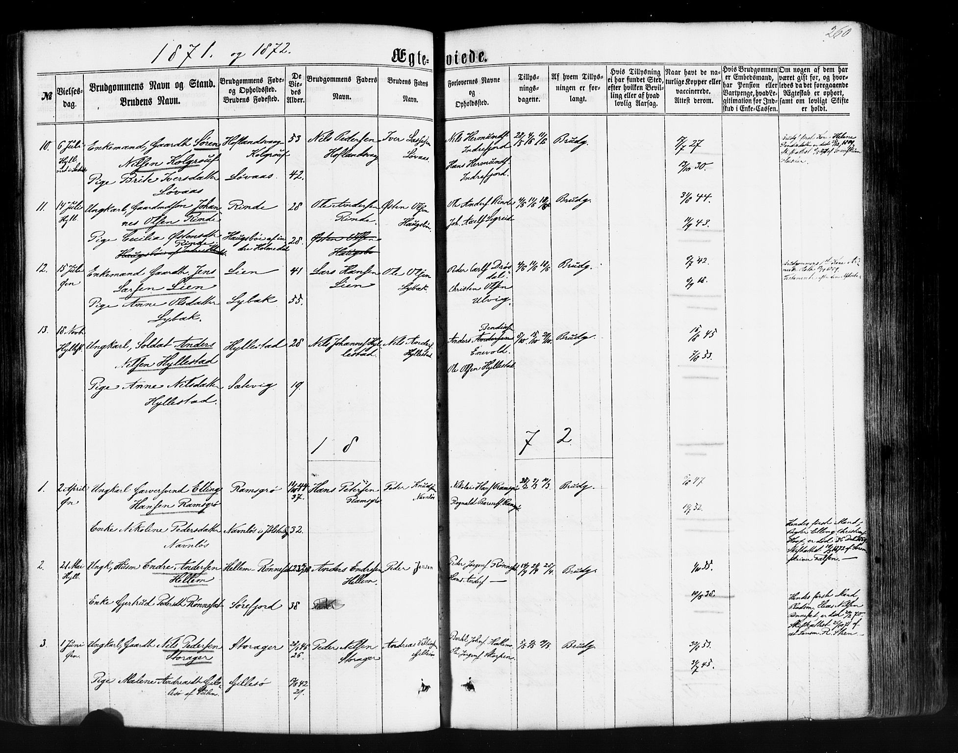 Hyllestad sokneprestembete, AV/SAB-A-80401: Parish register (official) no. A 1, 1861-1886, p. 260