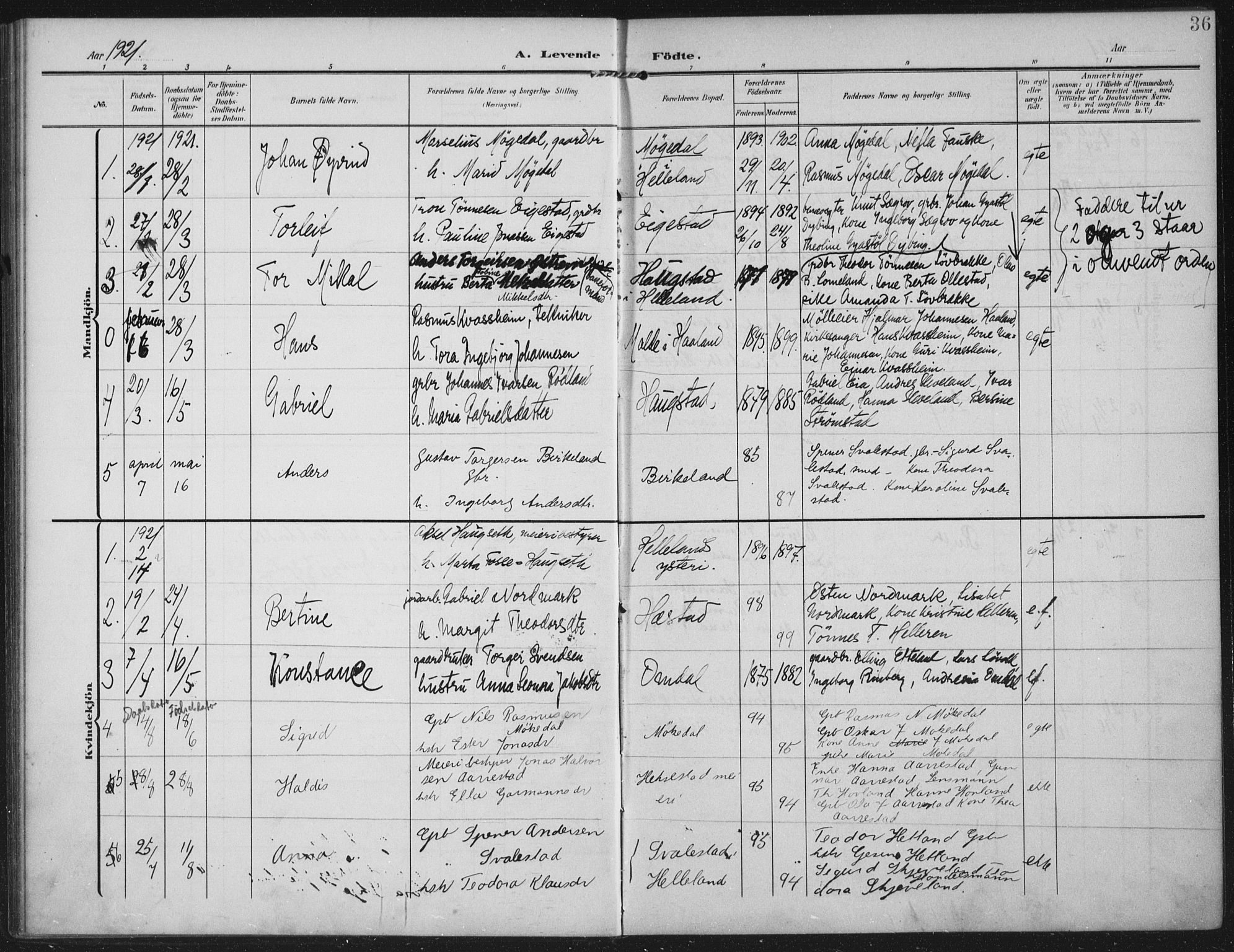Helleland sokneprestkontor, SAST/A-101810: Parish register (official) no. A 12, 1906-1923, p. 36