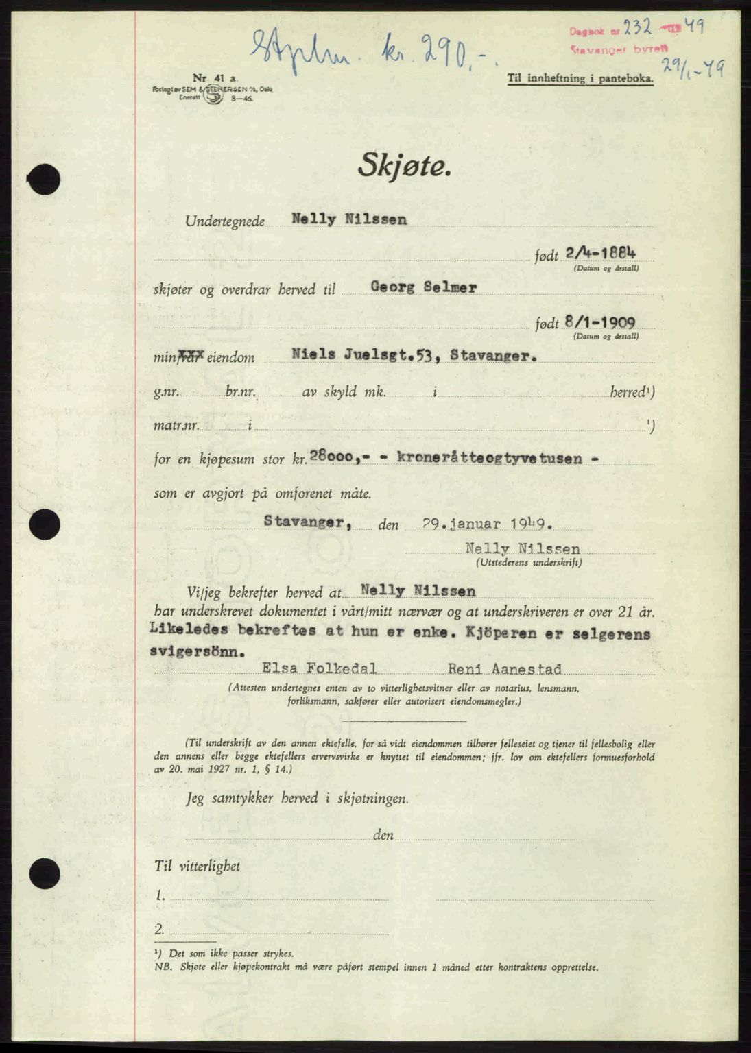 Stavanger byrett, SAST/A-100455/002/G/Gb/L0023: Mortgage book no. A12, 1948-1949, Diary no: : 232/1949