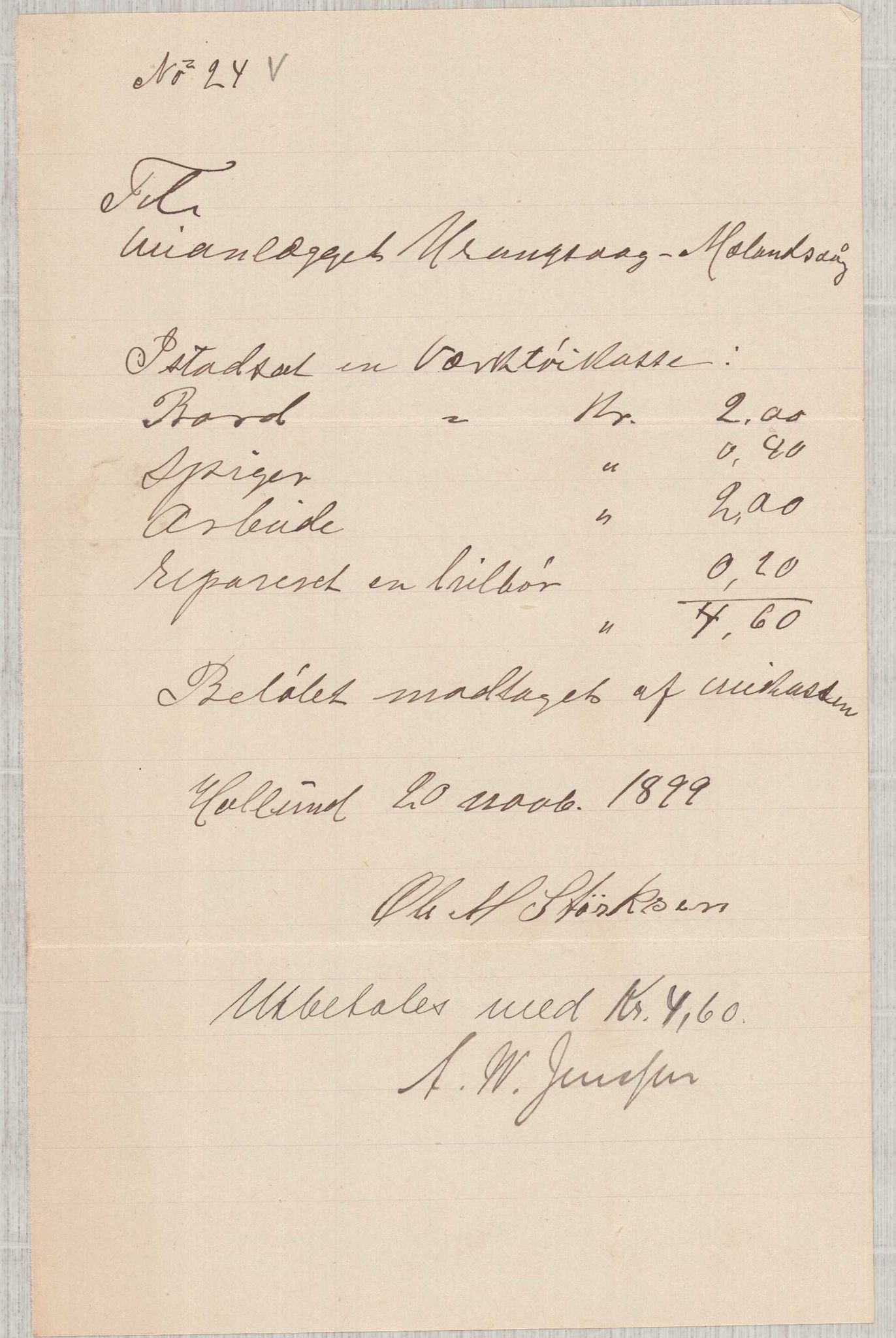 Finnaas kommune. Formannskapet, IKAH/1218a-021/E/Ea/L0002/0001: Rekneskap for veganlegg / Rekneskap for veganlegget Urangsvåg - Mælandsvåg, 1898-1900, p. 84