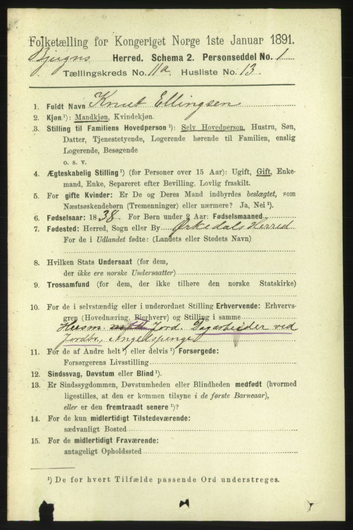 RA, 1891 census for 1627 Bjugn, 1891, p. 3129