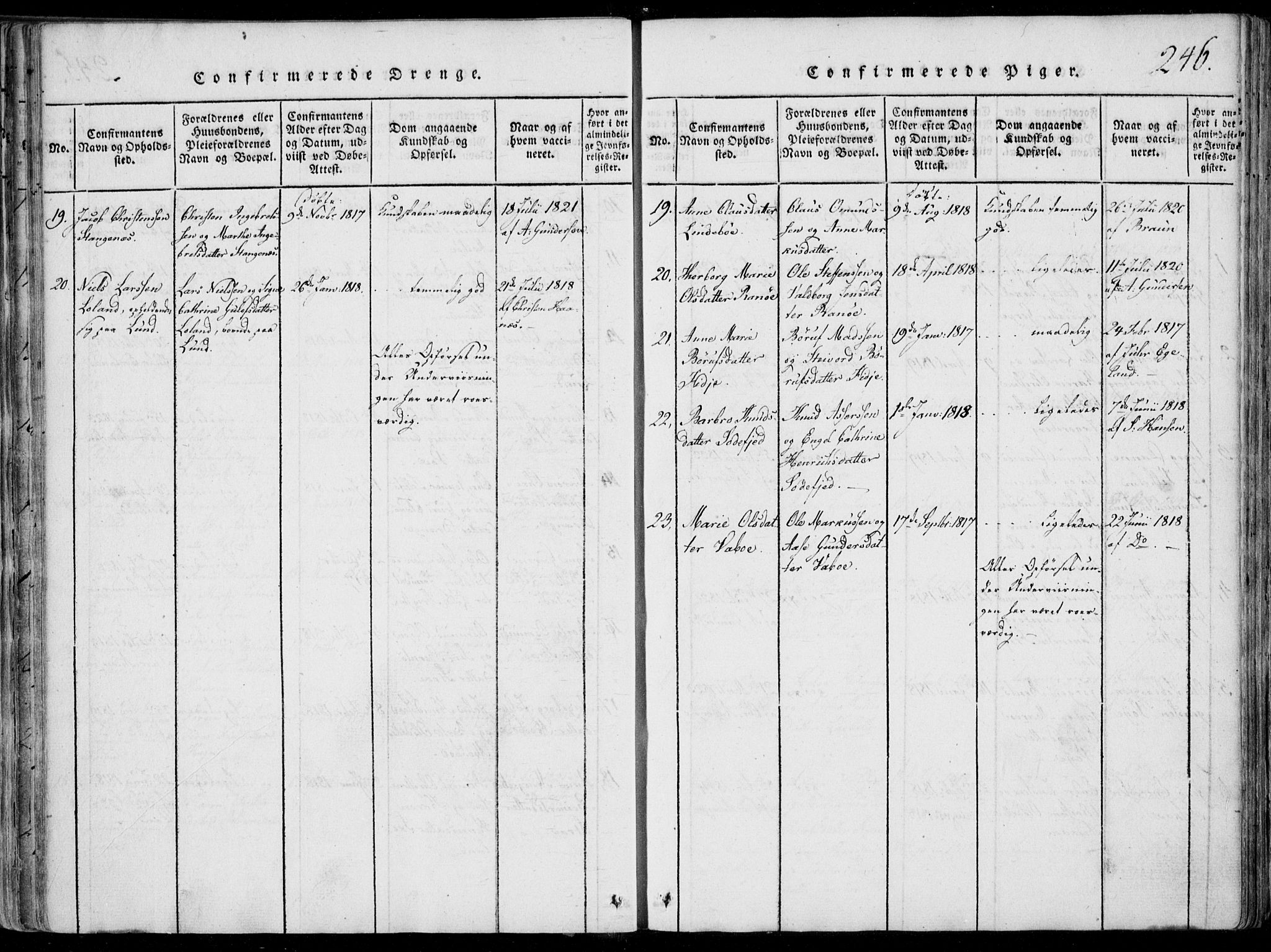 Oddernes sokneprestkontor, AV/SAK-1111-0033/F/Fa/Faa/L0005: Parish register (official) no. A 5, 1820-1838, p. 246