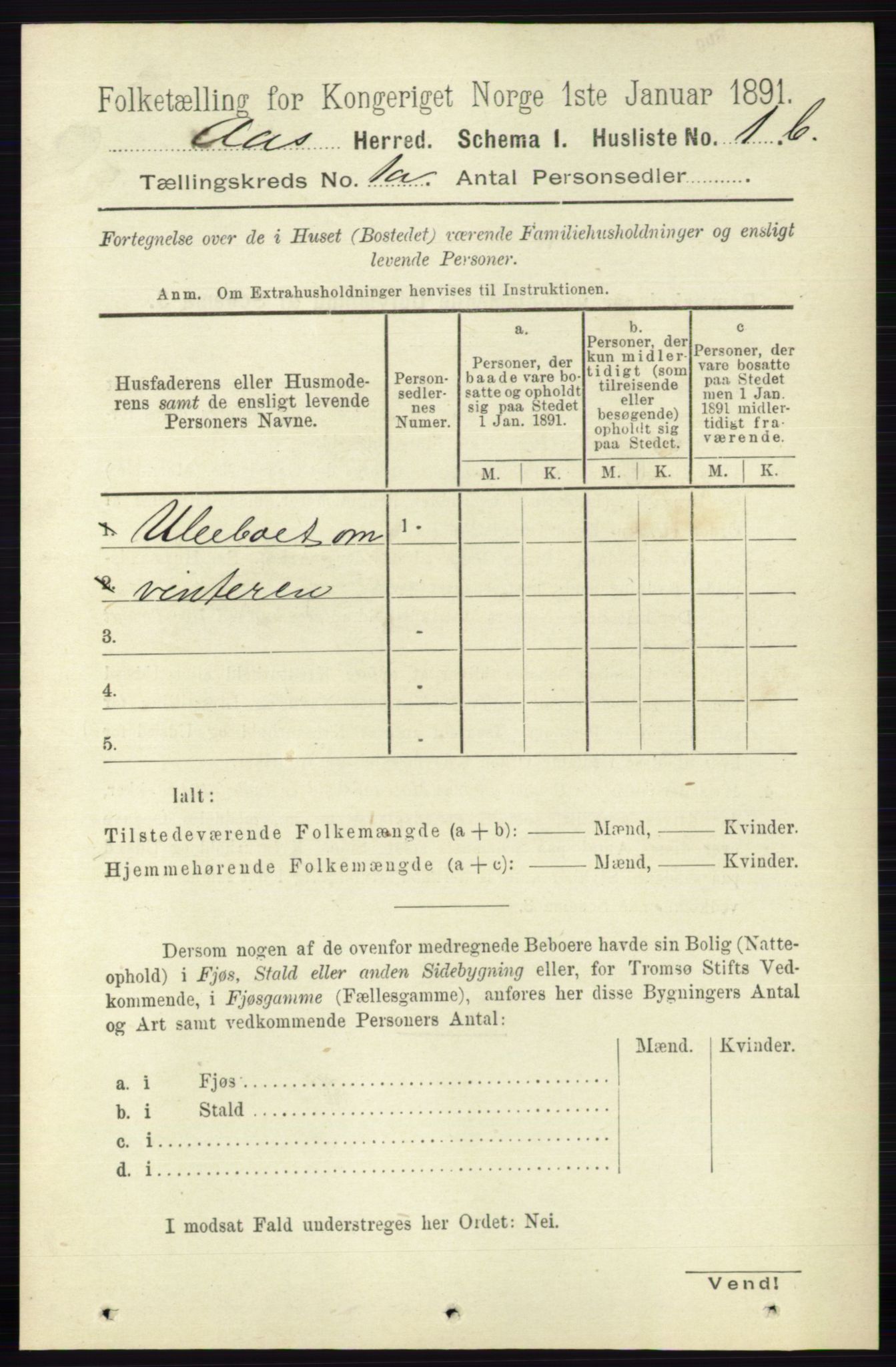 RA, 1891 census for 0214 Ås, 1891, p. 24