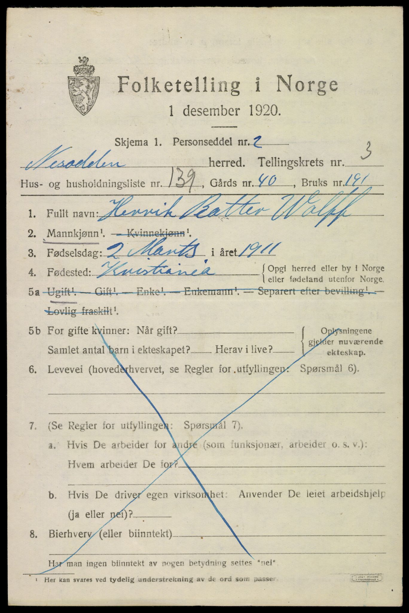 SAO, 1920 census for Oppegård, 1920, p. 6847