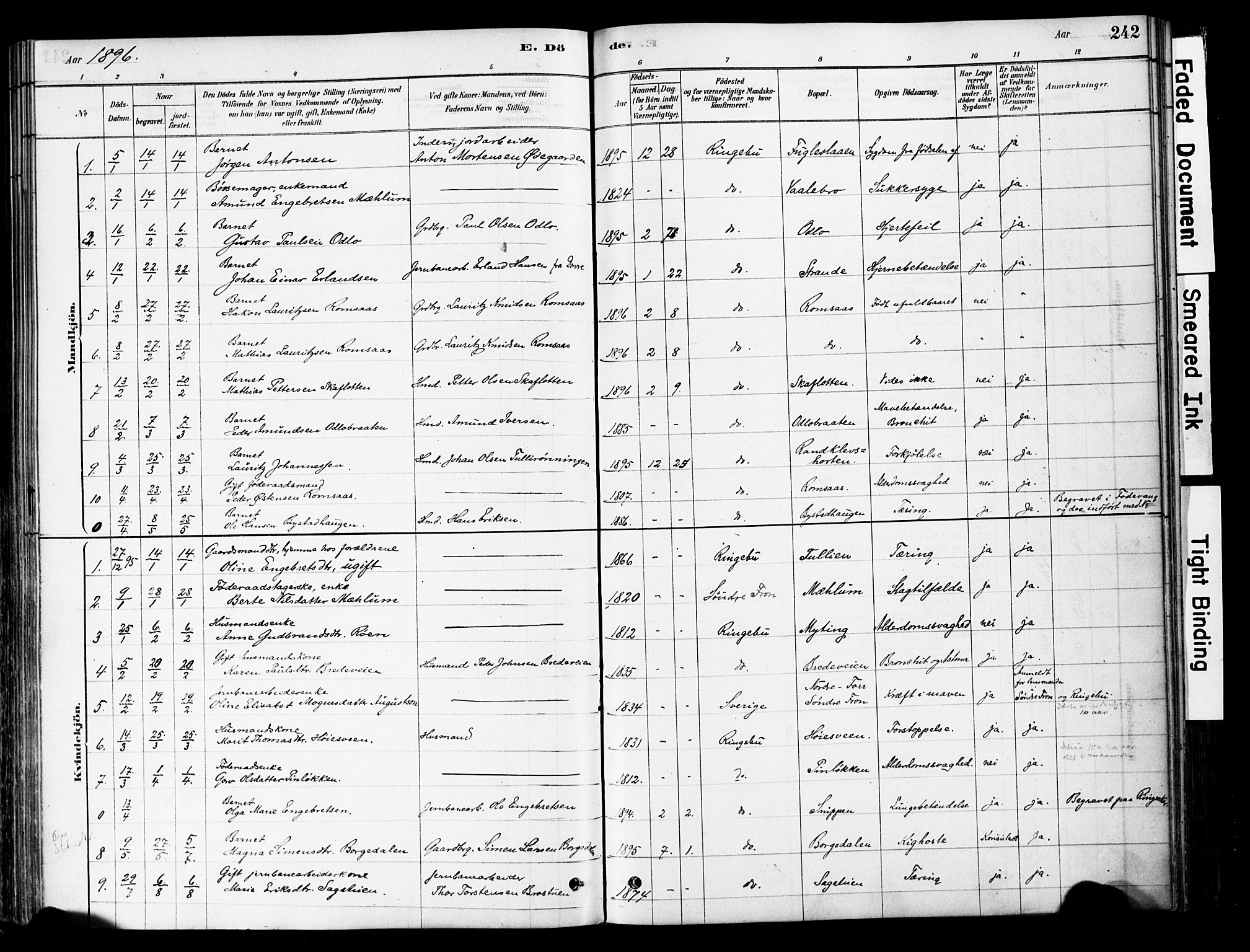 Ringebu prestekontor, AV/SAH-PREST-082/H/Ha/Haa/L0008: Parish register (official) no. 8, 1878-1898, p. 242