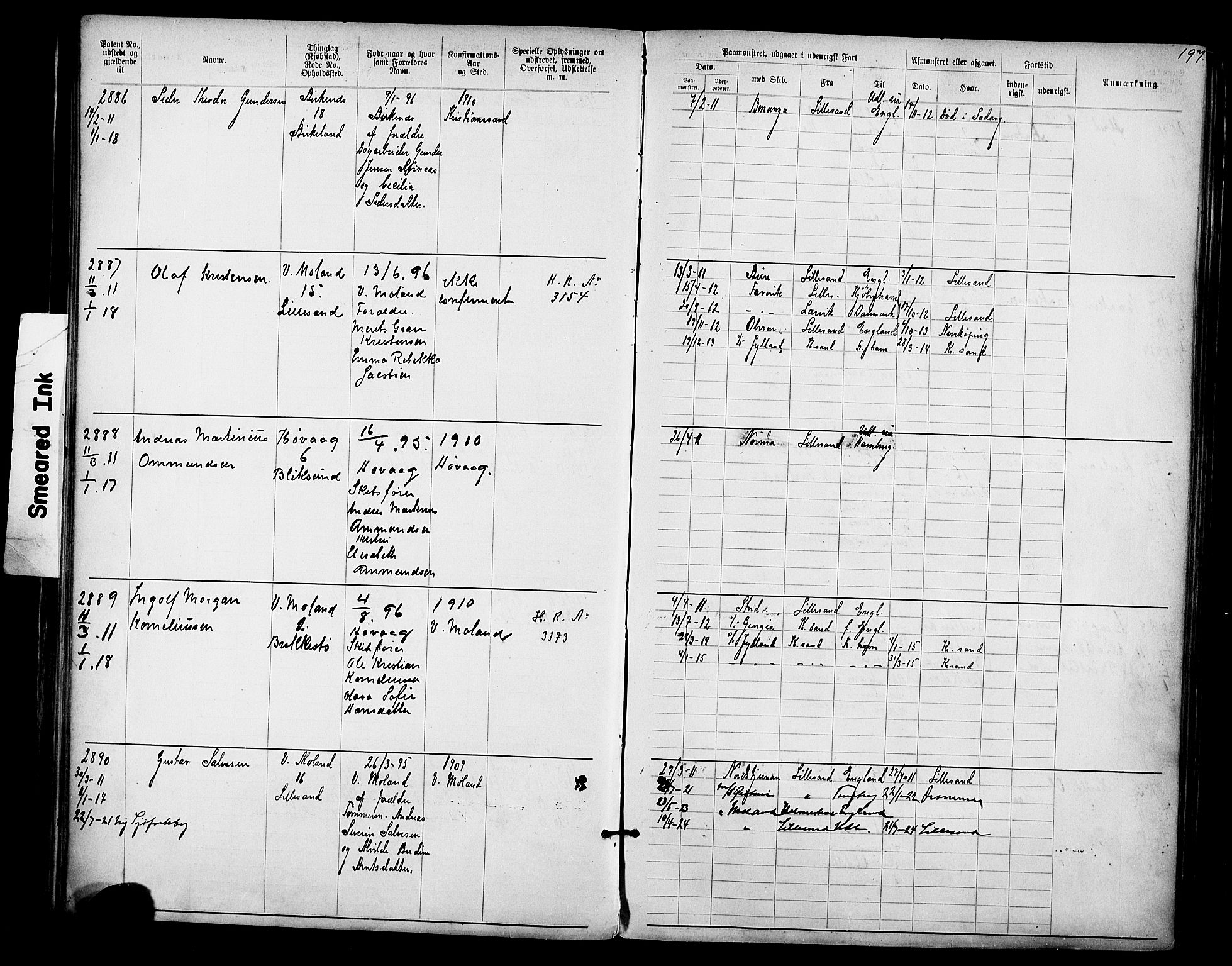 Lillesand mønstringskrets, AV/SAK-2031-0014/F/Fa/L0003: Annotasjonsrulle nr 1911-3489 med register, W-9, 1891-1932, p. 228