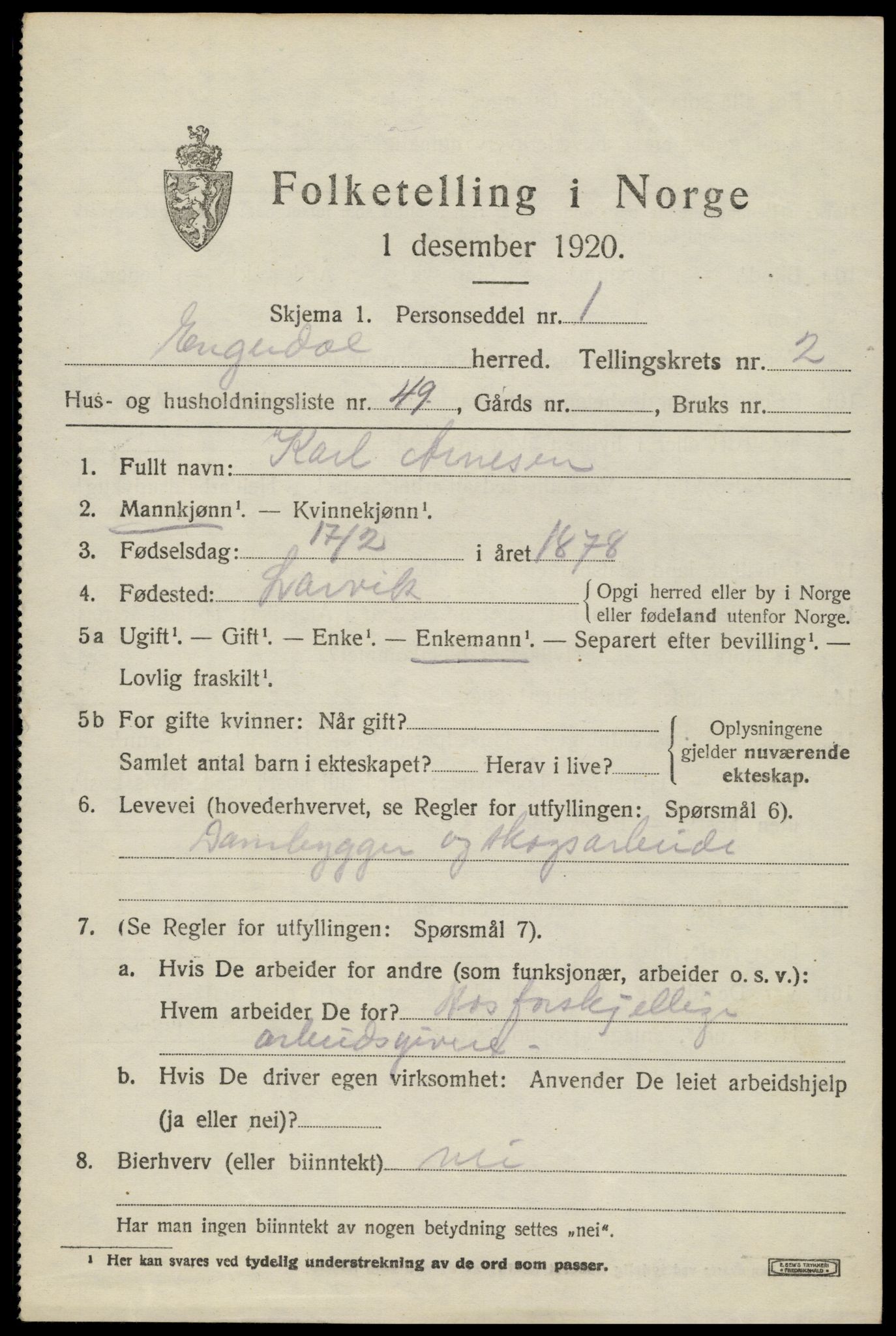 SAH, 1920 census for Engerdal, 1920, p. 1503