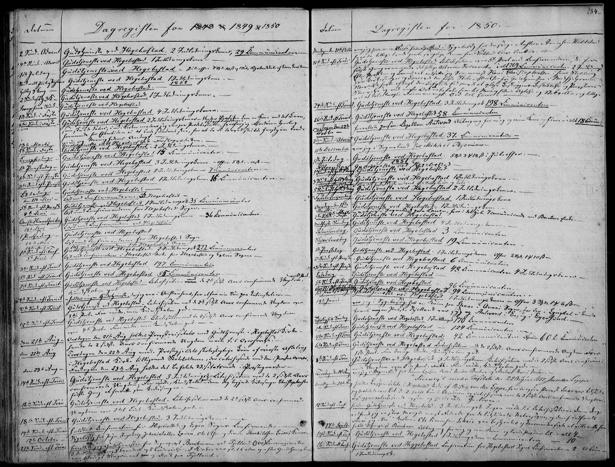 Hægebostad sokneprestkontor, SAK/1111-0024/F/Fa/Faa/L0004: Parish register (official) no. A 4, 1834-1864, p. 284
