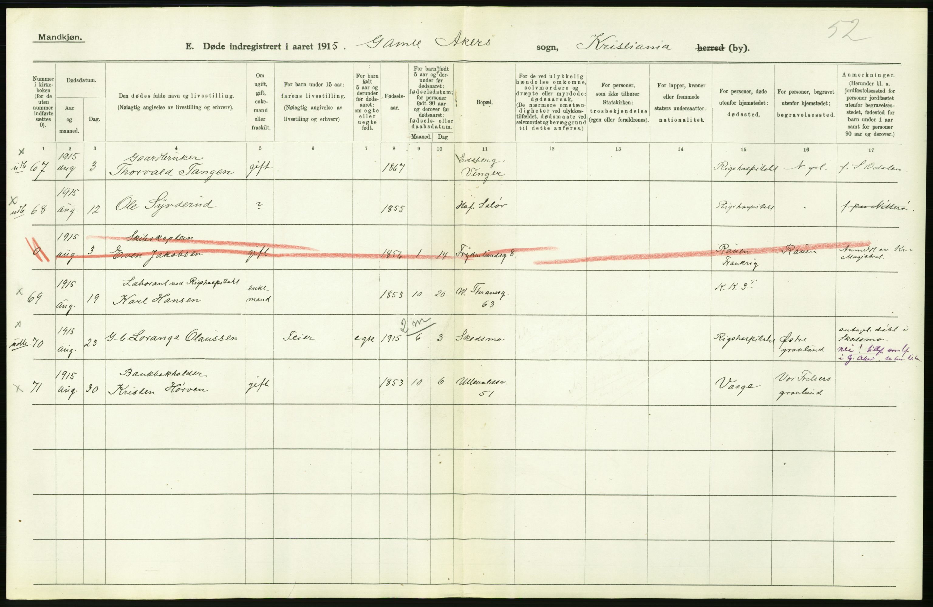 Statistisk sentralbyrå, Sosiodemografiske emner, Befolkning, AV/RA-S-2228/D/Df/Dfb/Dfbe/L0009: Kristiania: Døde., 1915, p. 644