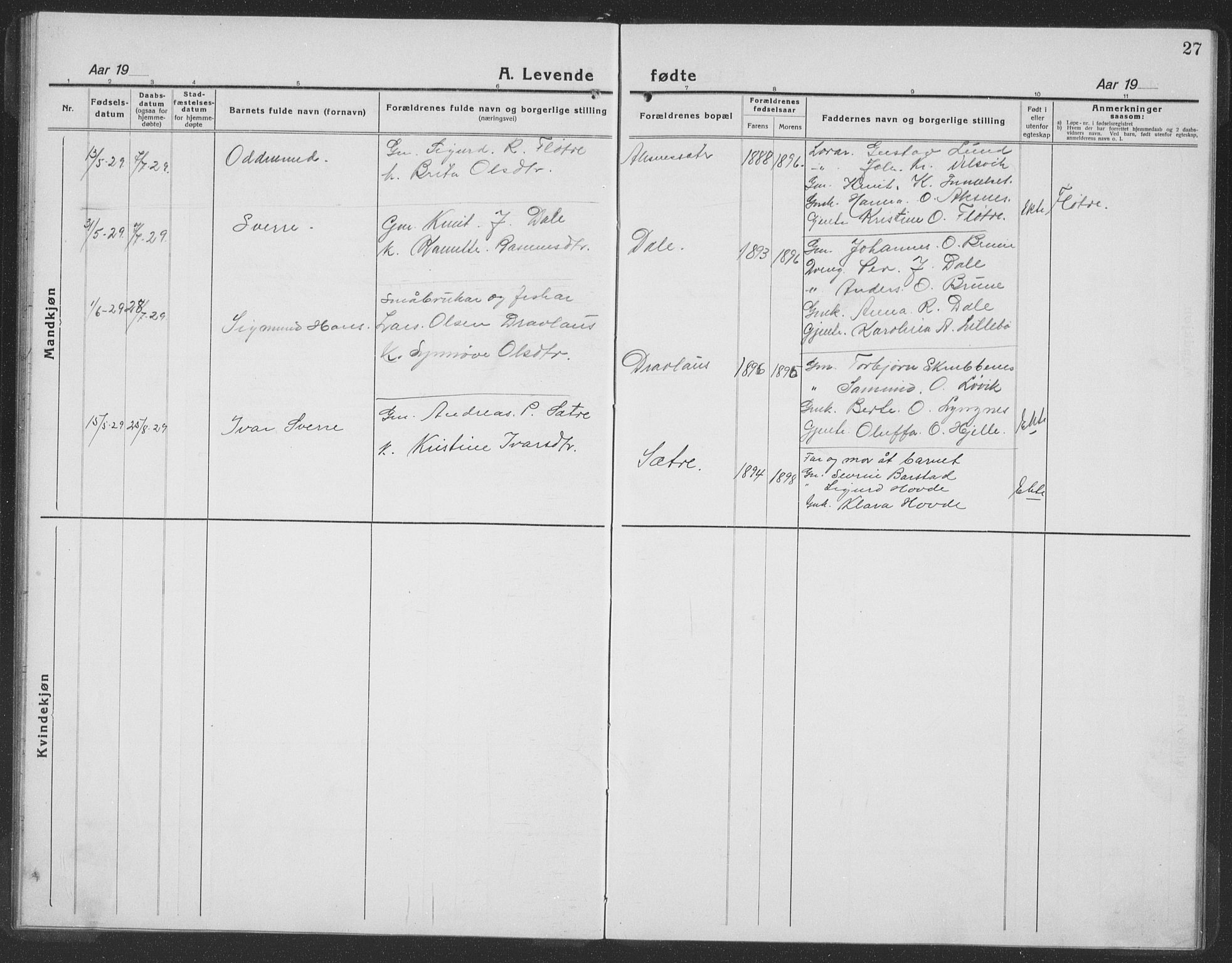 Ministerialprotokoller, klokkerbøker og fødselsregistre - Møre og Romsdal, AV/SAT-A-1454/512/L0170: Parish register (copy) no. 512C02, 1921-1938, p. 27