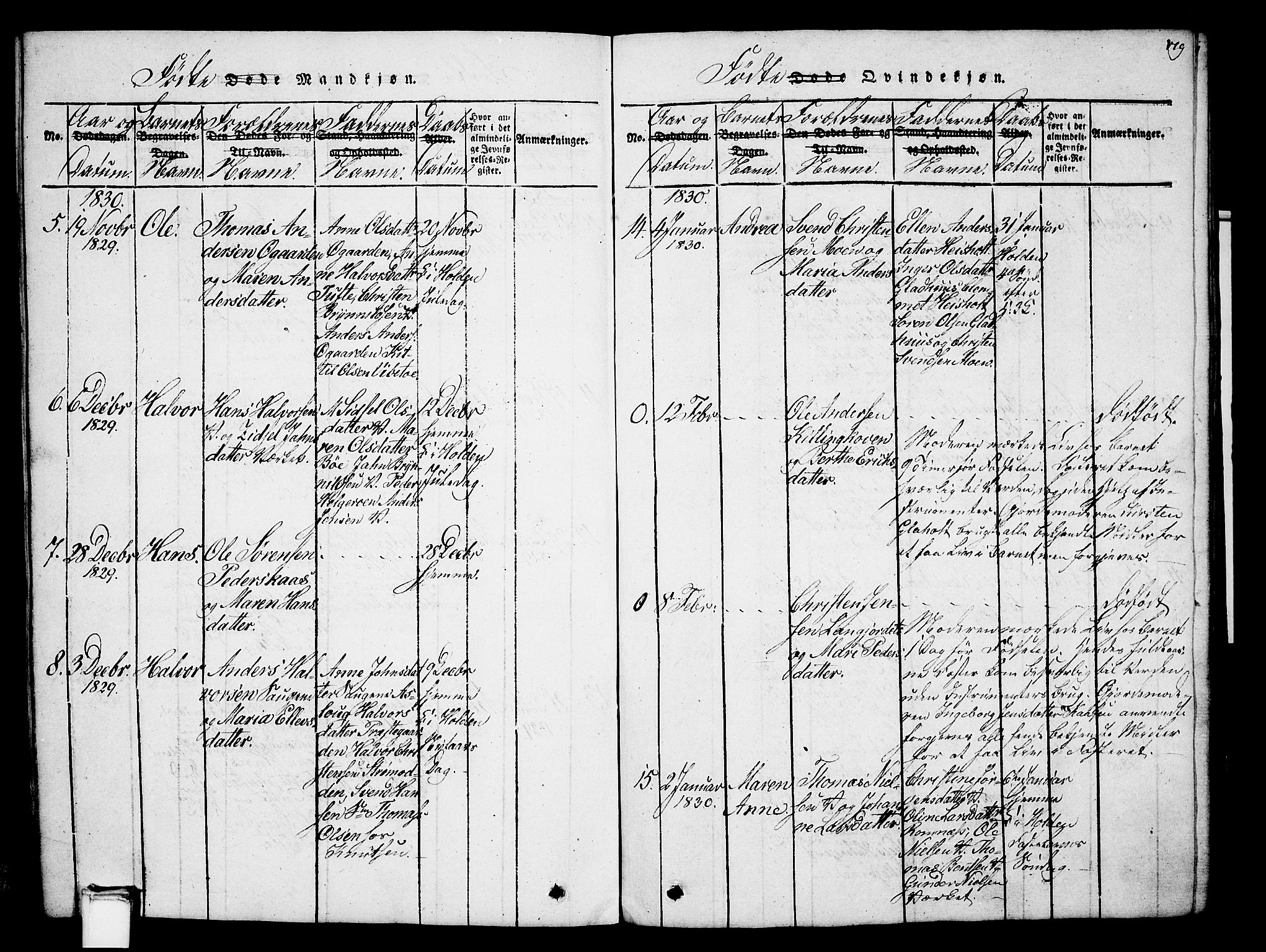 Holla kirkebøker, SAKO/A-272/G/Ga/L0001: Parish register (copy) no. I 1, 1814-1830, p. 179