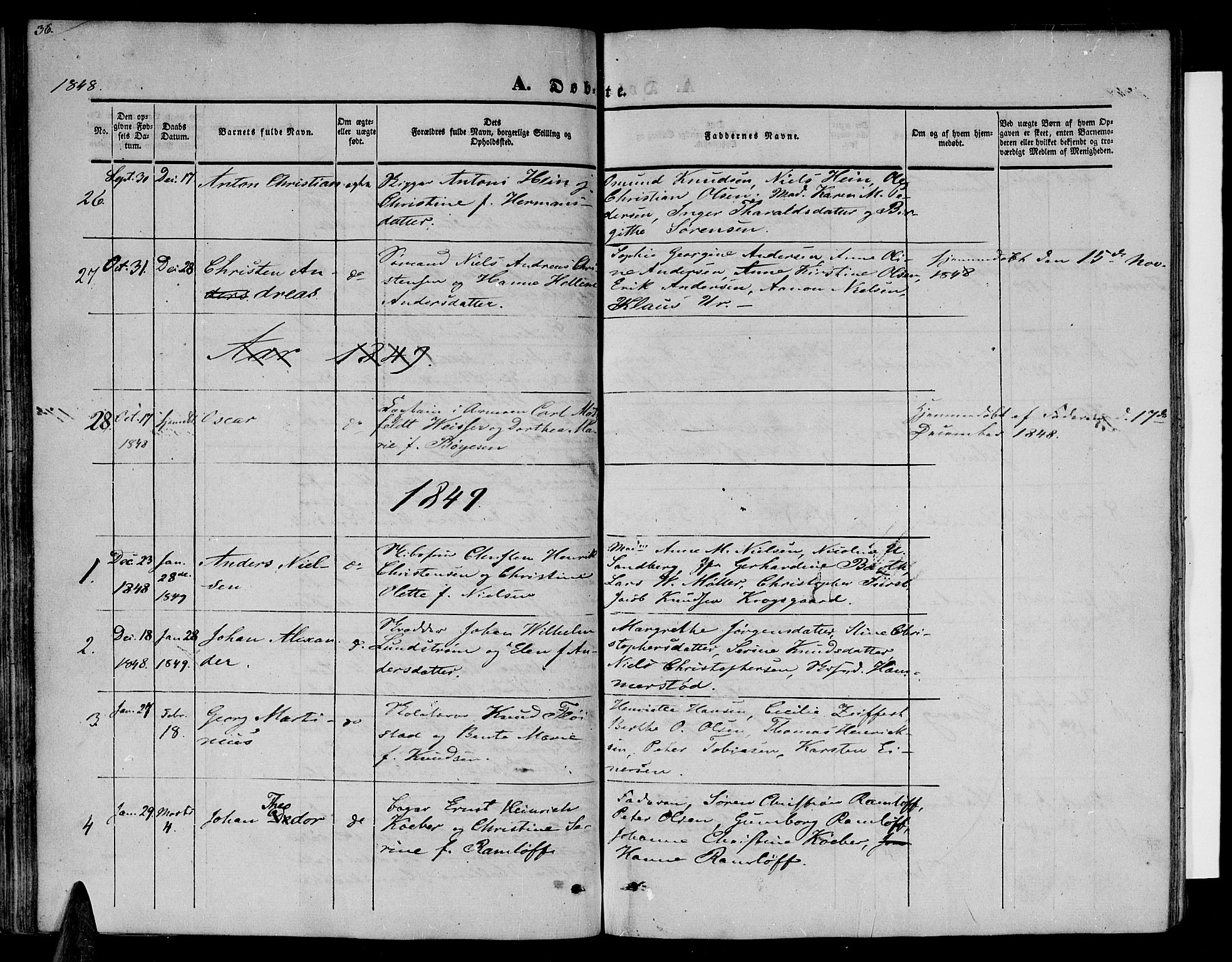 Arendal sokneprestkontor, Trefoldighet, SAK/1111-0040/F/Fb/L0002: Parish register (copy) no. B 2, 1838-1860, p. 36