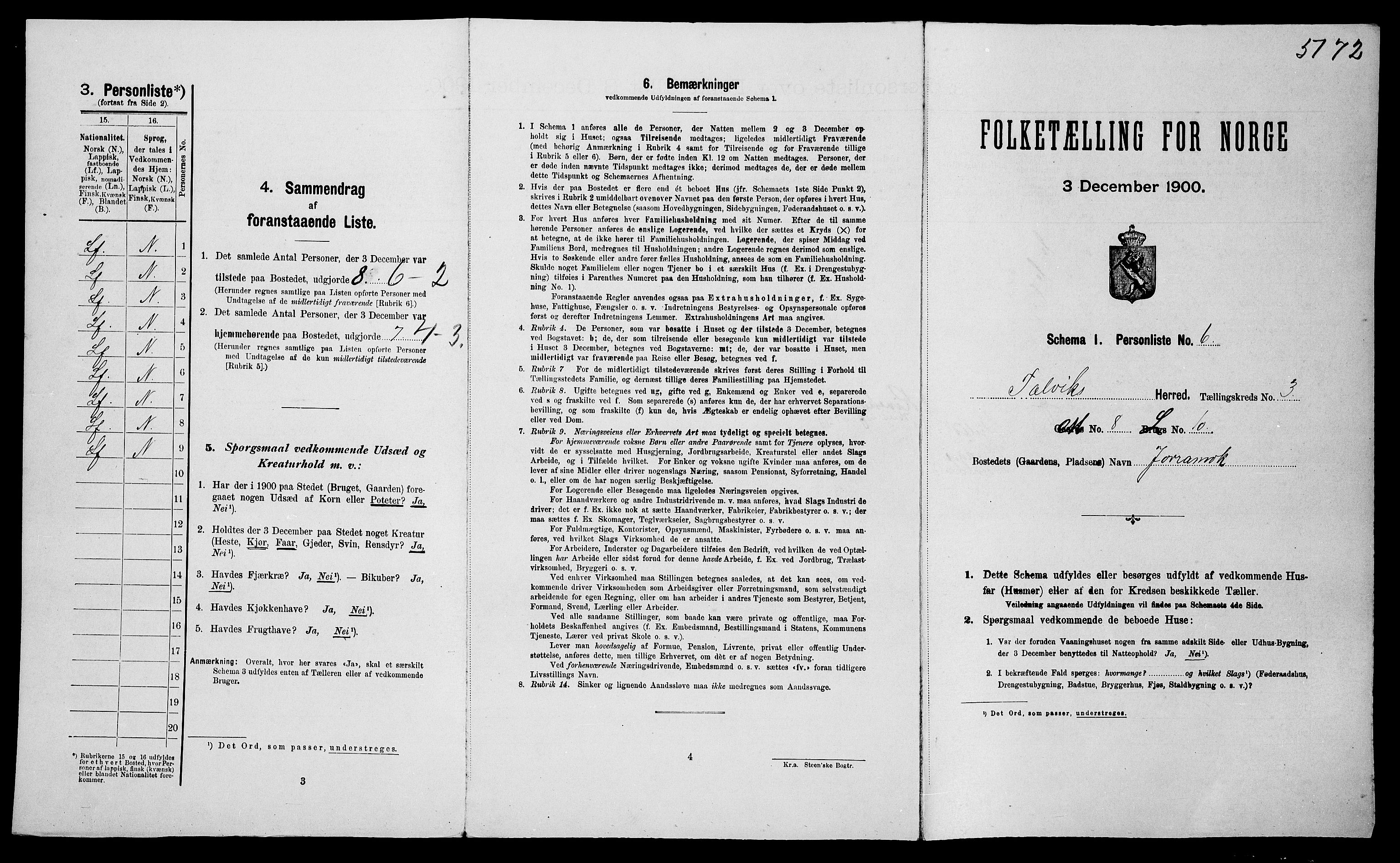 SATØ, 1900 census for Talvik, 1900, p. 224