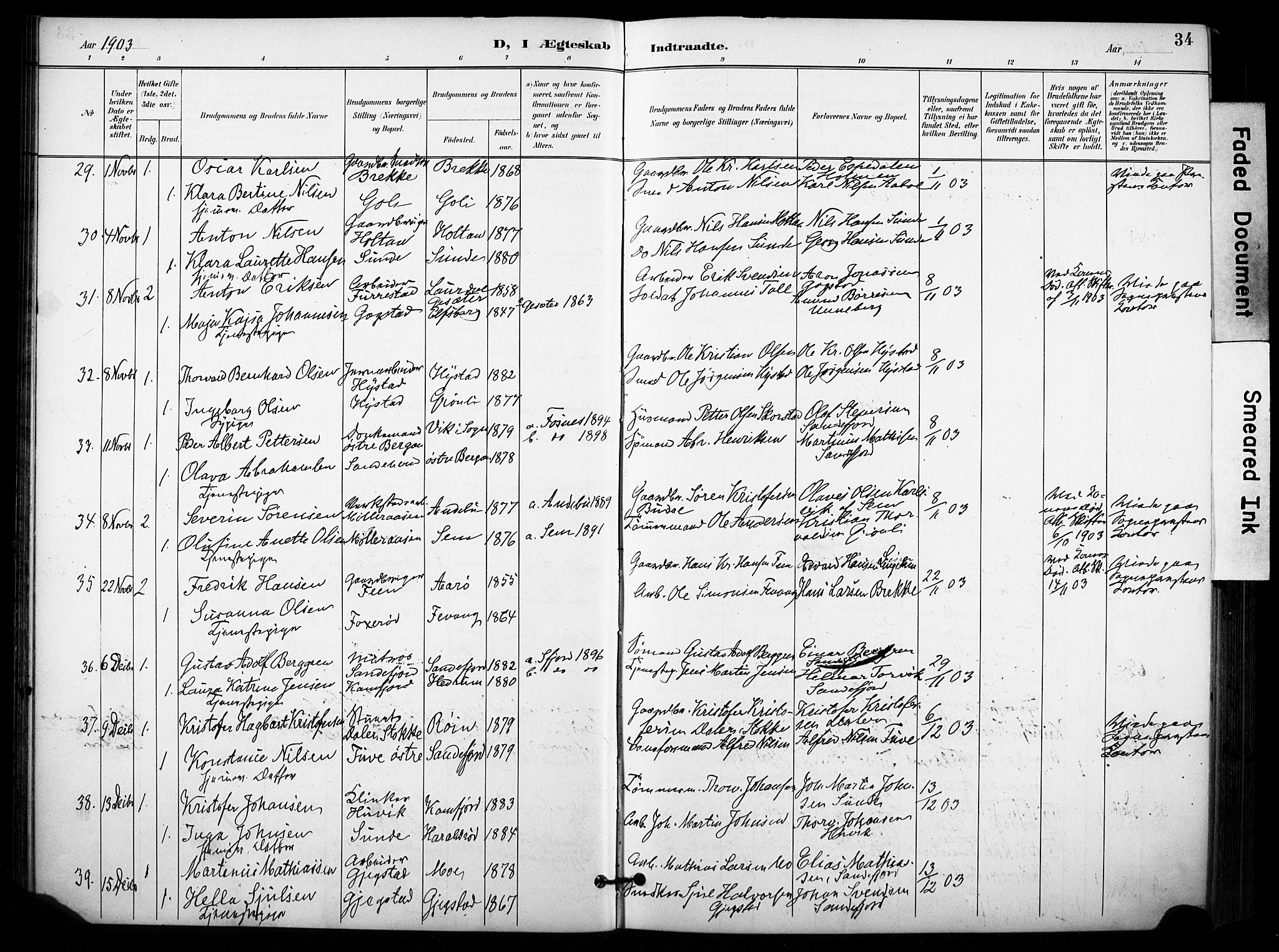 Sandar kirkebøker, SAKO/A-243/F/Fa/L0015: Parish register (official) no. 15, 1896-1907, p. 34