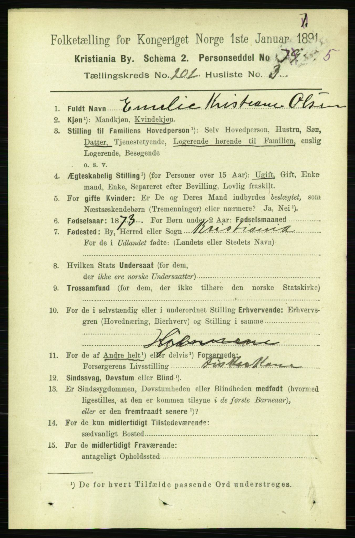 RA, 1891 census for 0301 Kristiania, 1891, p. 121600