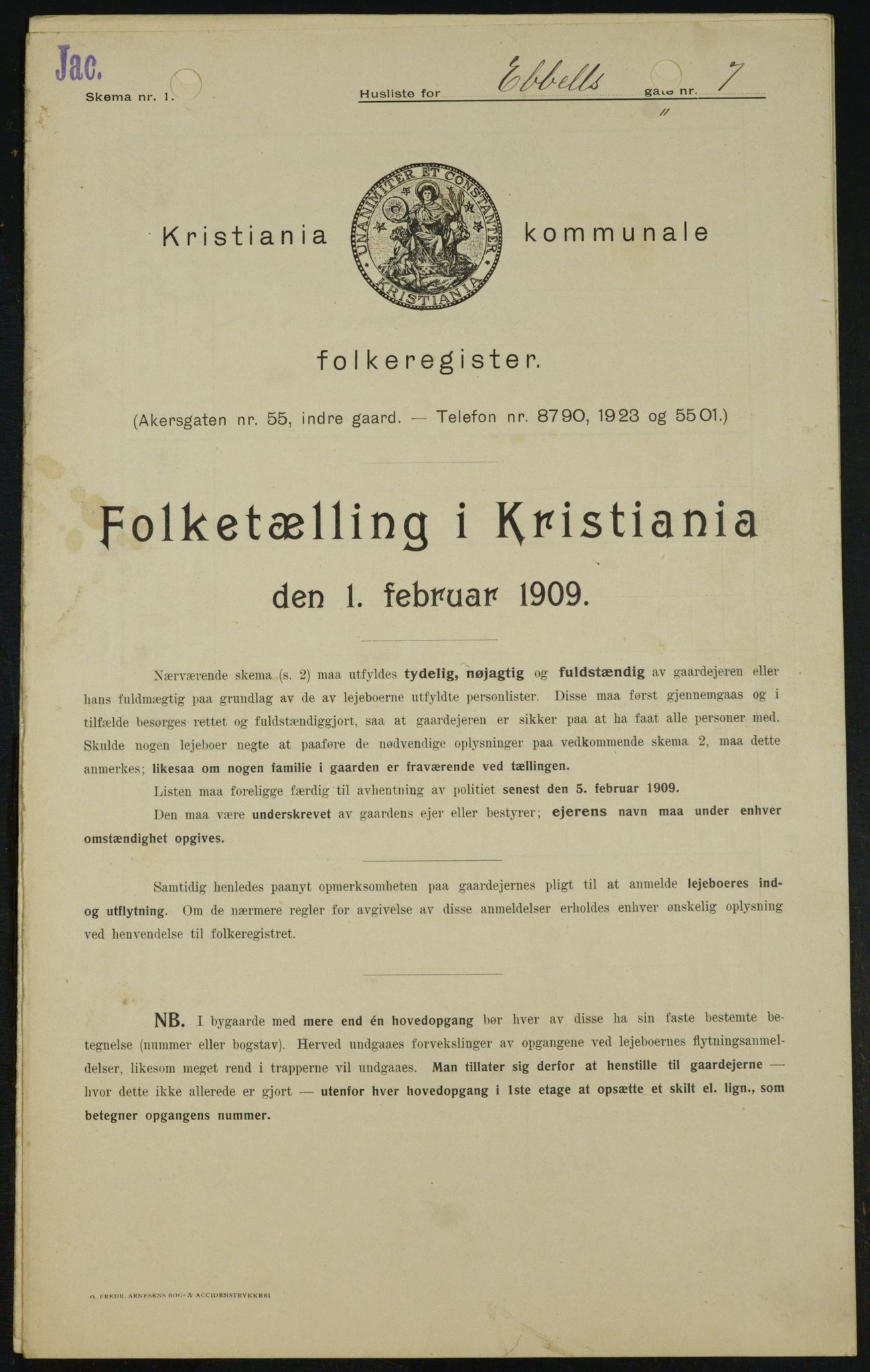 OBA, Municipal Census 1909 for Kristiania, 1909, p. 16448