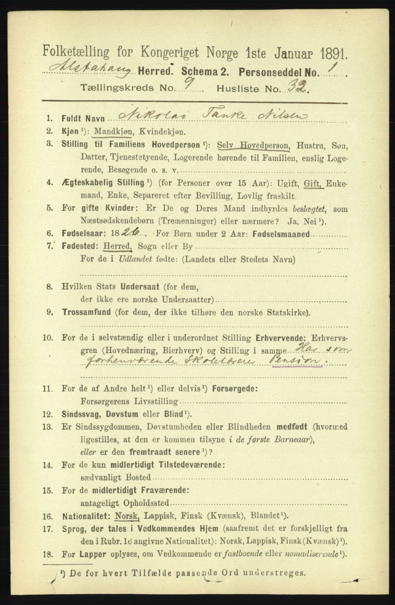 RA, 1891 census for 1820 Alstahaug, 1891, p. 3459