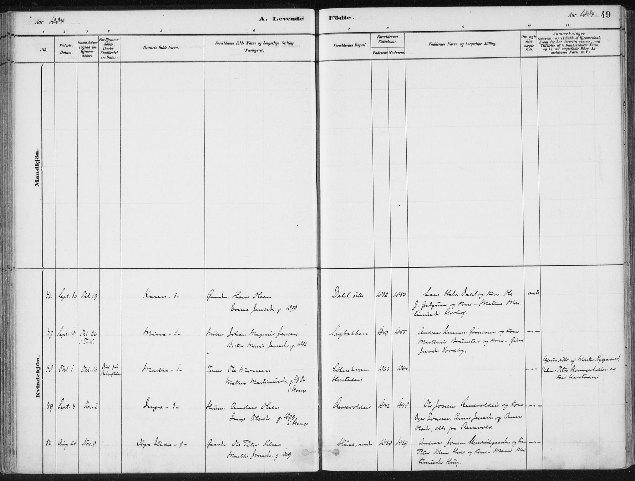 Romedal prestekontor, SAH/PREST-004/K/L0010: Parish register (official) no. 10, 1880-1895, p. 49