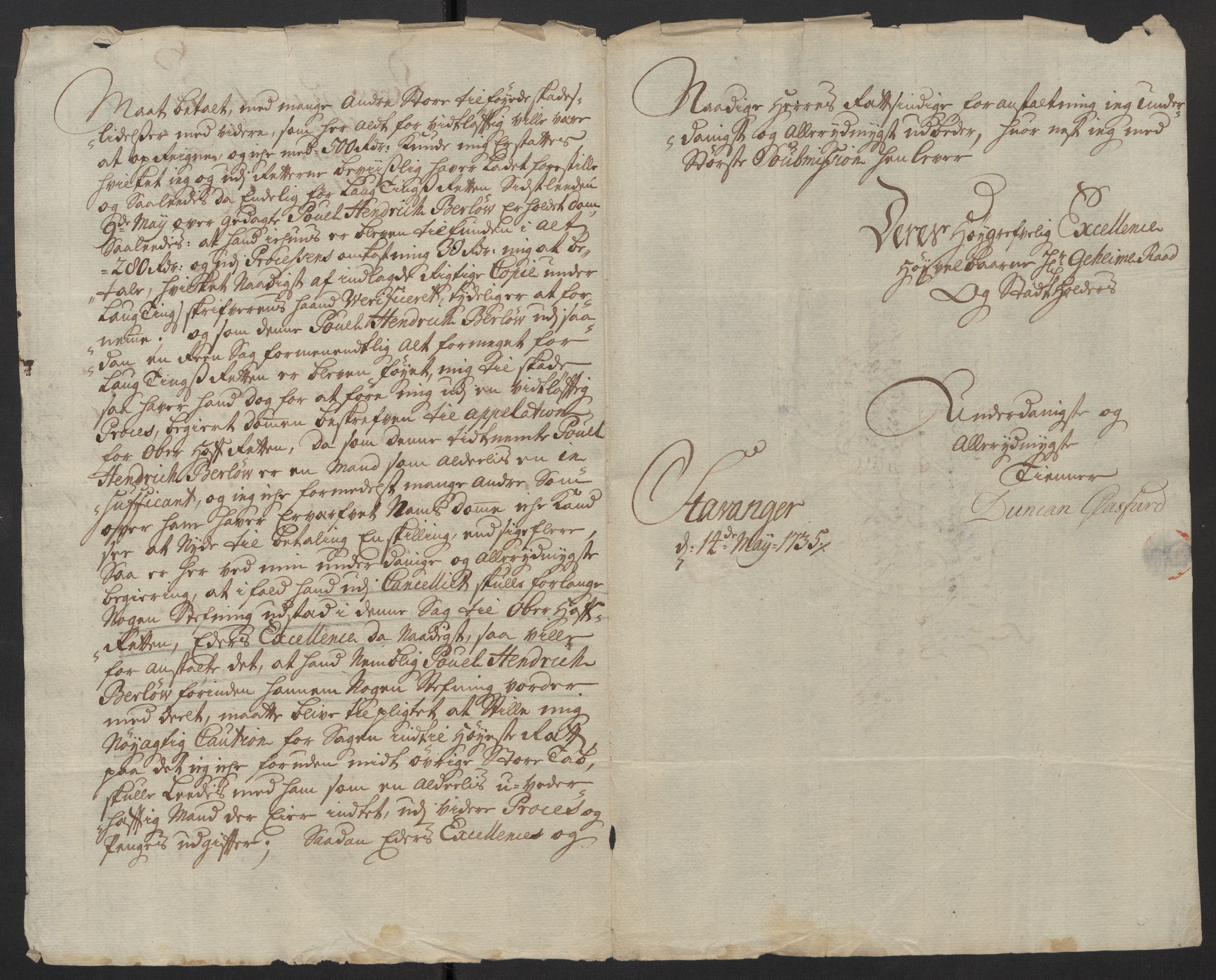 Stattholderembetet 1572-1771, AV/RA-EA-2870/Ef/L0108: Brev fra embetsmenn og andre, 1735-1736, p. 48