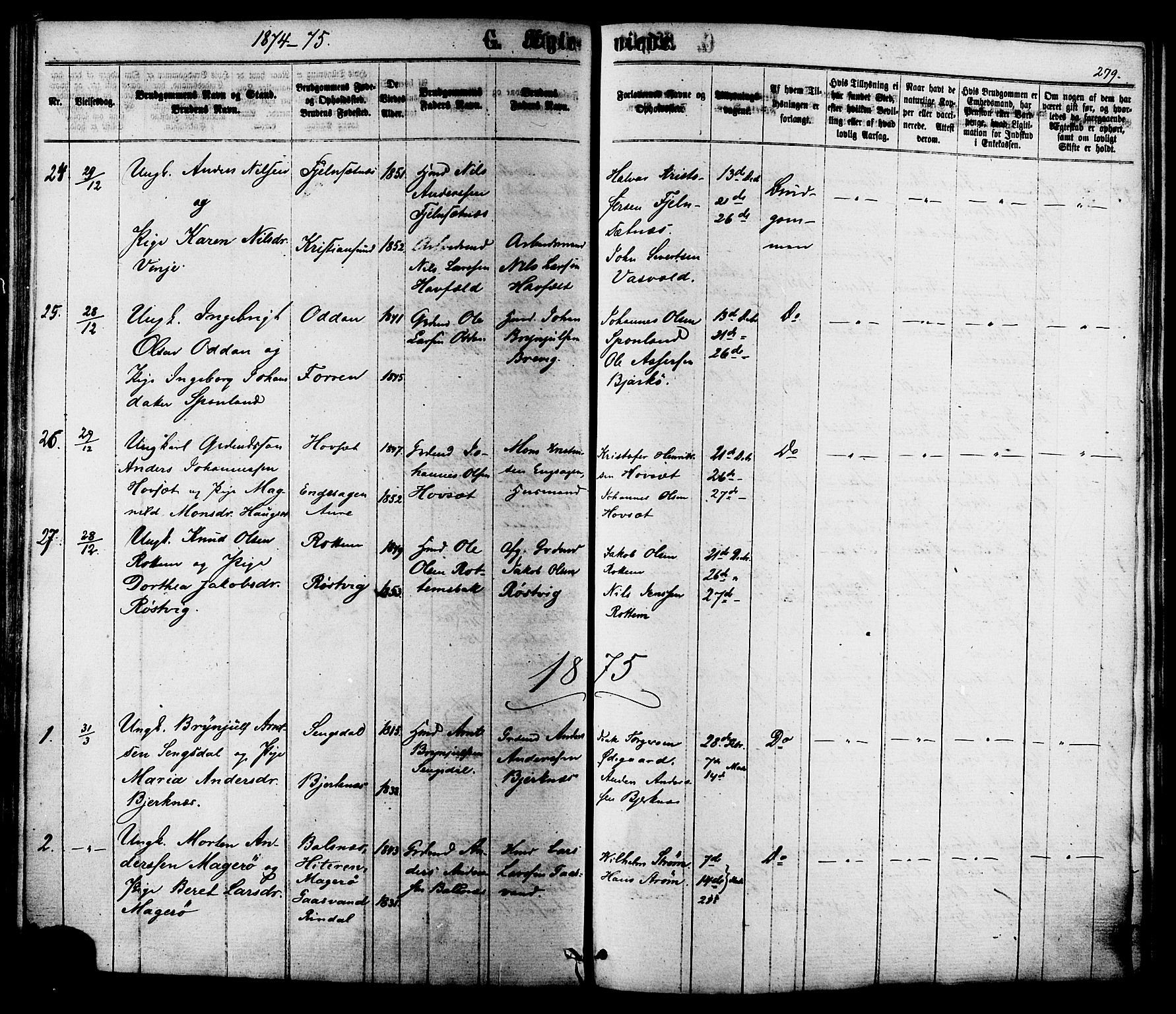 Ministerialprotokoller, klokkerbøker og fødselsregistre - Sør-Trøndelag, SAT/A-1456/630/L0495: Parish register (official) no. 630A08, 1868-1878, p. 279