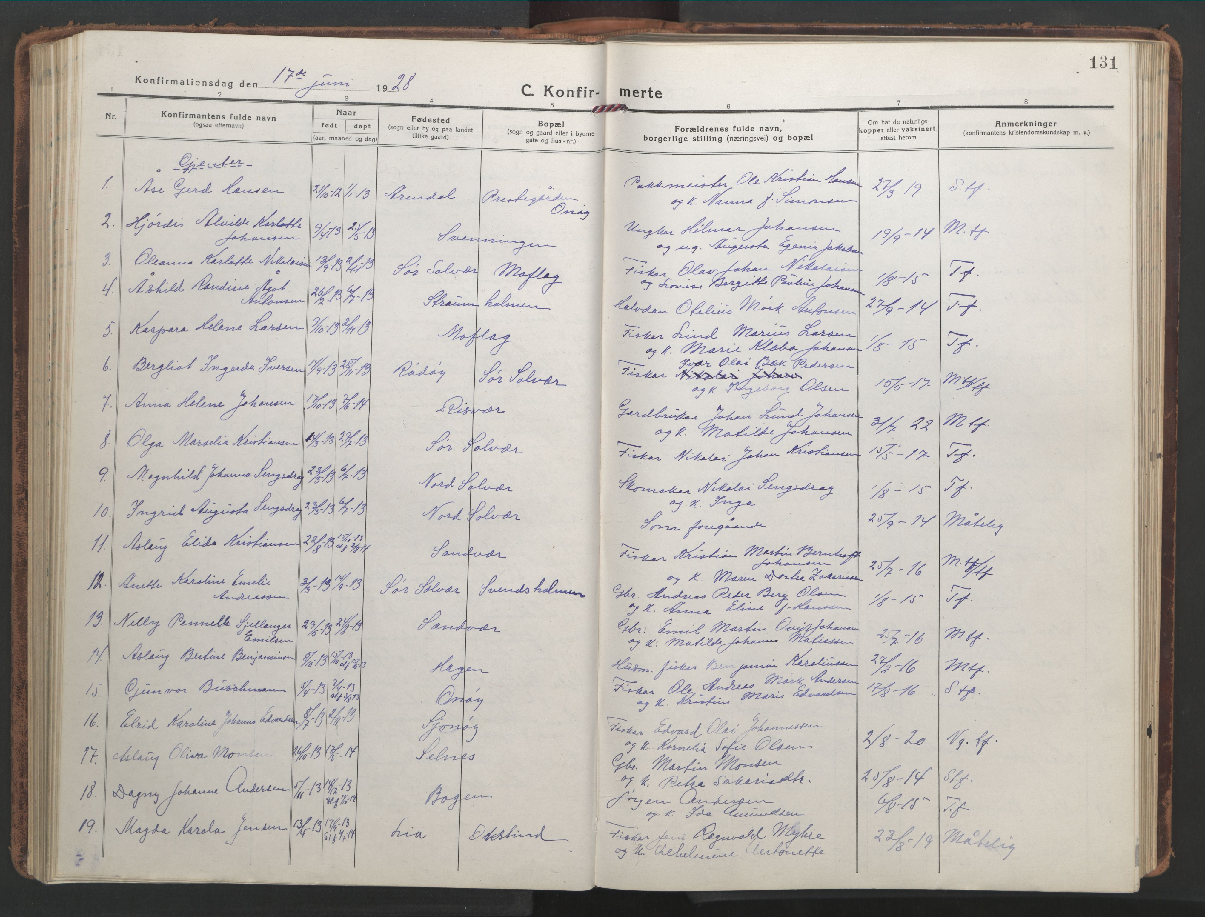 Ministerialprotokoller, klokkerbøker og fødselsregistre - Nordland, SAT/A-1459/839/L0574: Parish register (copy) no. 839C04, 1918-1950, p. 131