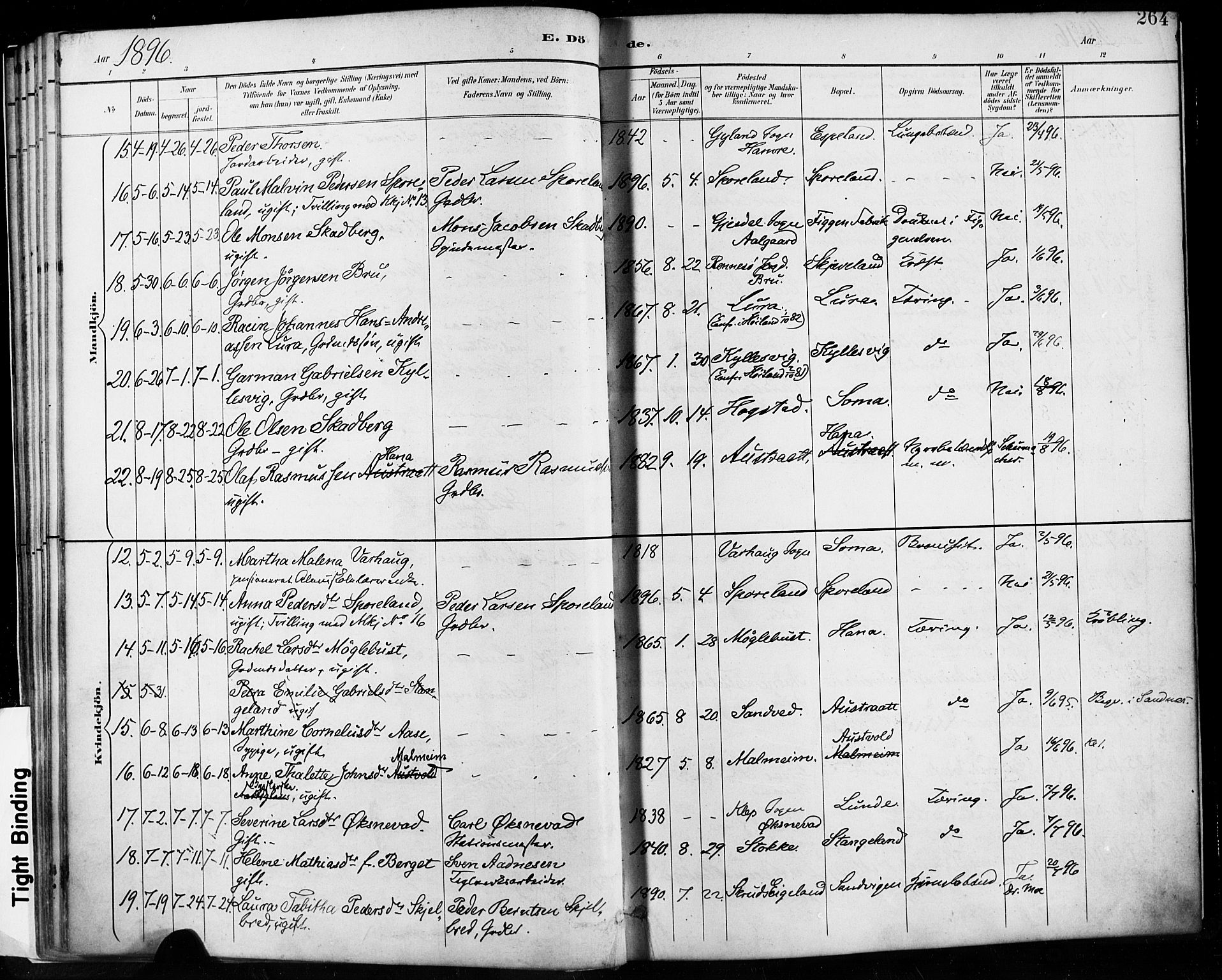 Høyland sokneprestkontor, AV/SAST-A-101799/001/30BA/L0013: Parish register (official) no. A 13.2, 1889-1898, p. 264