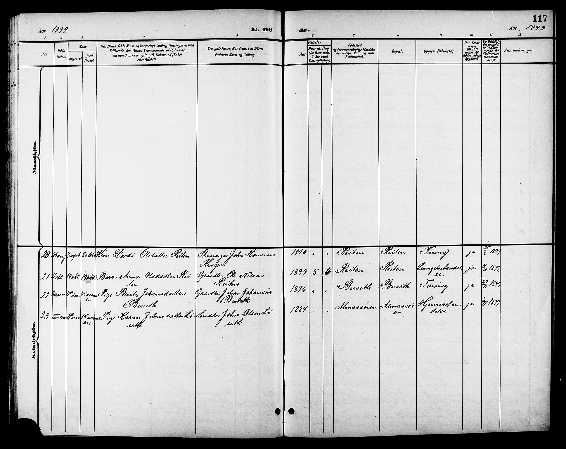 Ministerialprotokoller, klokkerbøker og fødselsregistre - Sør-Trøndelag, AV/SAT-A-1456/688/L1029: Parish register (copy) no. 688C04, 1899-1915, p. 117