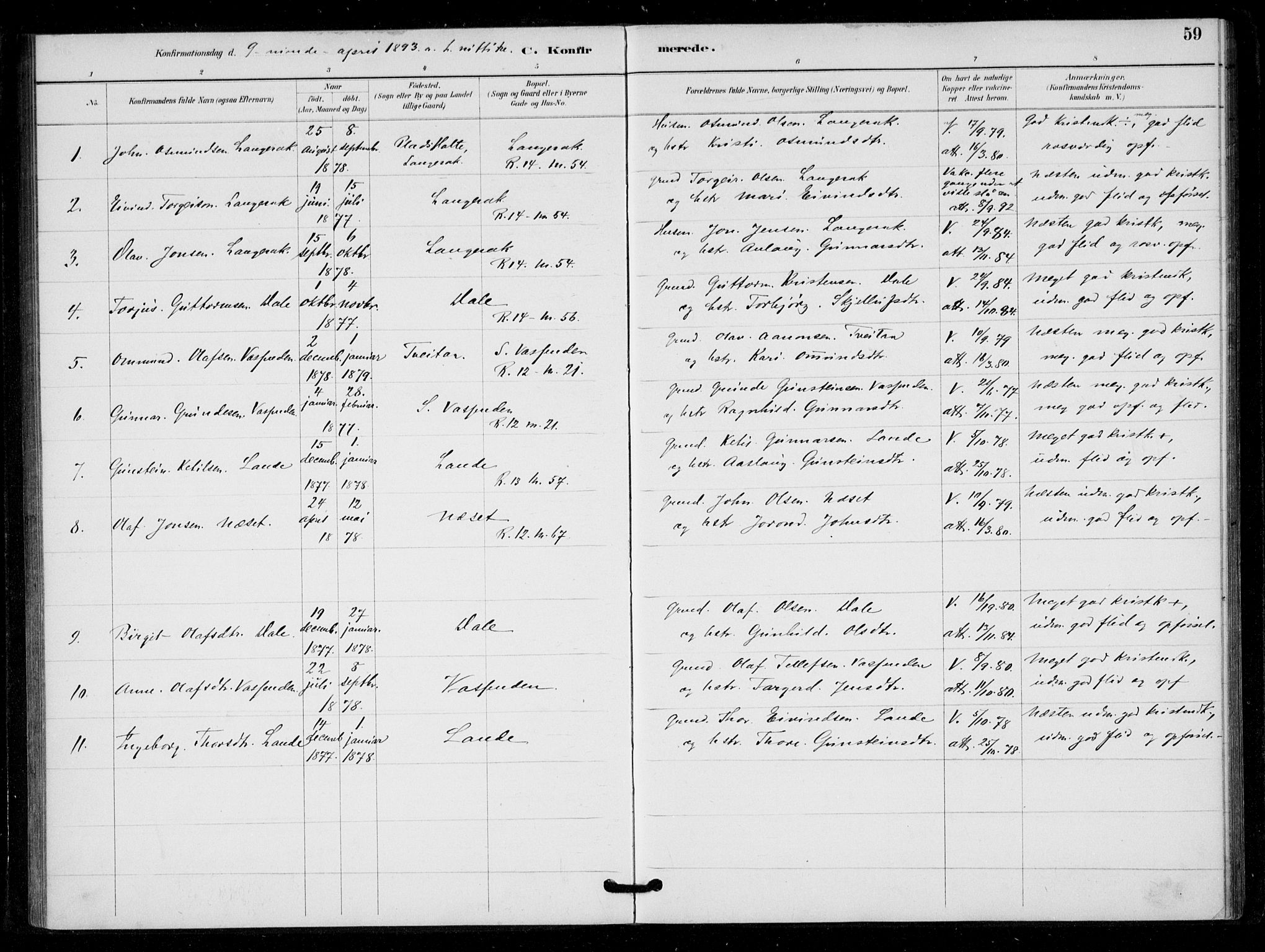 Bygland sokneprestkontor, SAK/1111-0006/F/Fa/Fad/L0001: Parish register (official) no. A 1, 1885-1906, p. 59