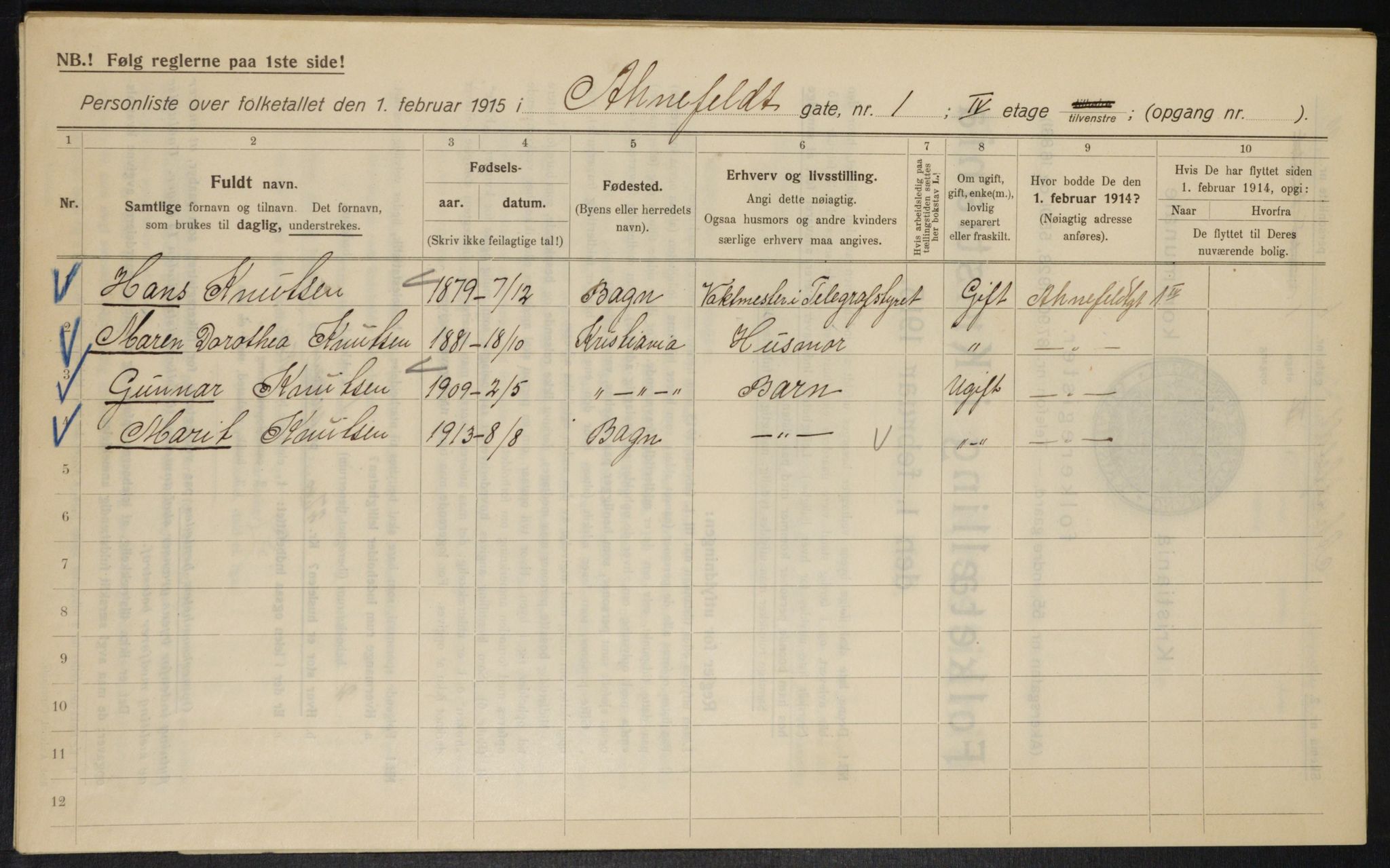 OBA, Municipal Census 1915 for Kristiania, 1915, p. 971