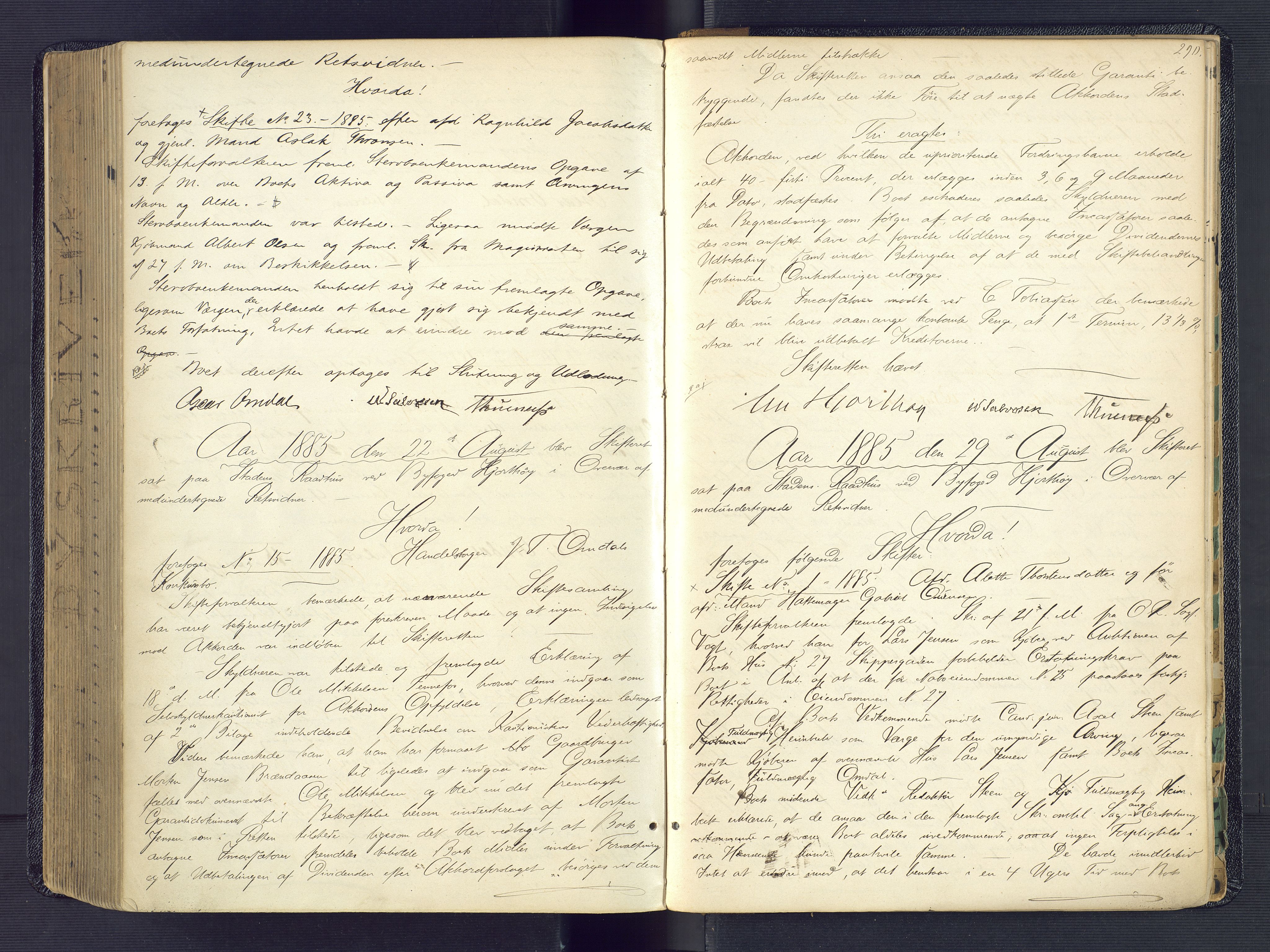 Kristiansand byrett, AV/SAK-1223-0001/H/Hc/L0042: Skifteforhandlingsprotokoll nr. 2, med register, 1880-1885, p. 290