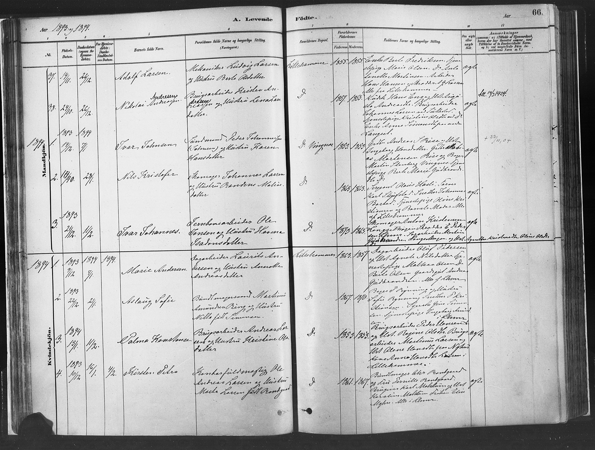 Fåberg prestekontor, SAH/PREST-086/H/Ha/Haa/L0010: Parish register (official) no. 10, 1879-1900, p. 66