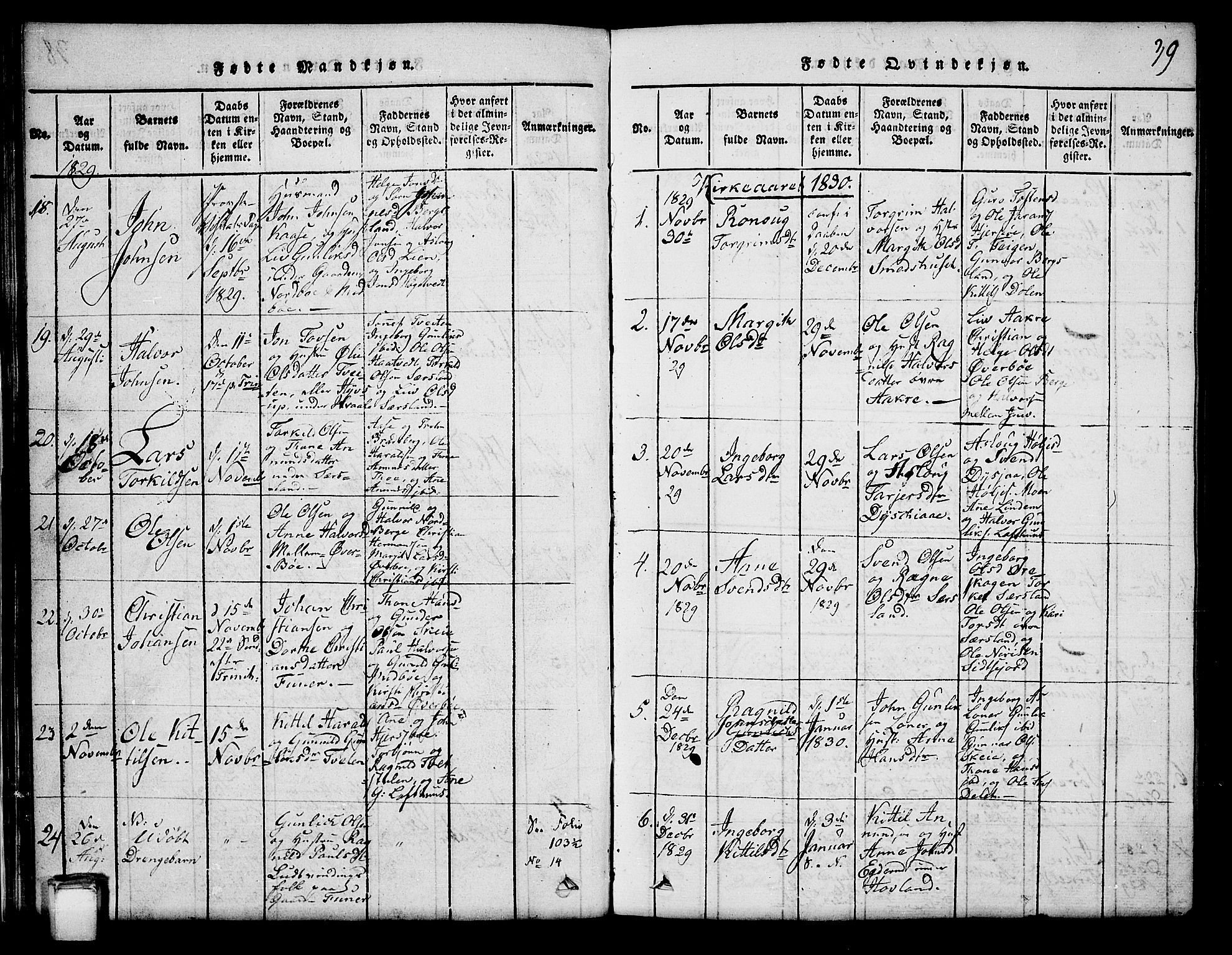 Hjartdal kirkebøker, SAKO/A-270/G/Ga/L0001: Parish register (copy) no. I 1, 1815-1842, p. 39