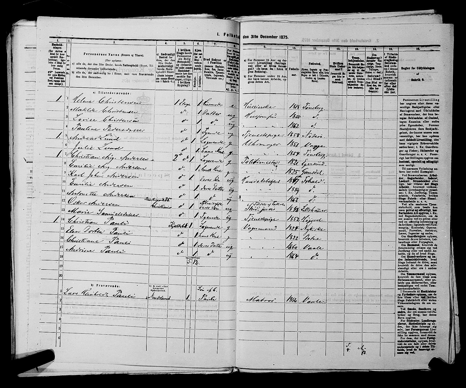 SAKO, 1875 census for 0705P Tønsberg, 1875, p. 606